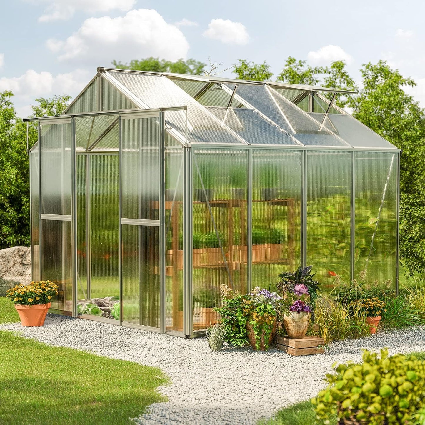 Greenhouse Saphir 4 Aluminum Frame 8.5 x 8.5 ft with Approx. 6 mm Polycarbonate Panels