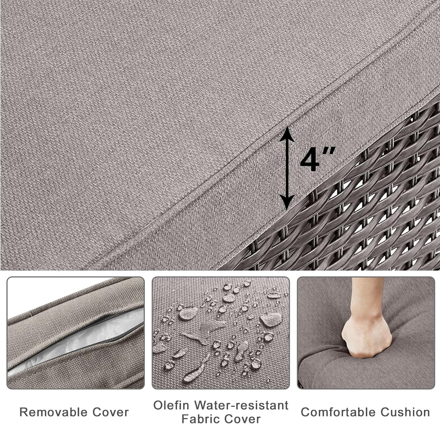 HUMMUH 5 Pieces Wicker Patio Furniture Set,Outdoor Rocker Chairs,Patio Ottomans,Glass Top Side Table,Outdoor Conversation Set for Porch Deck Backyard Poolside