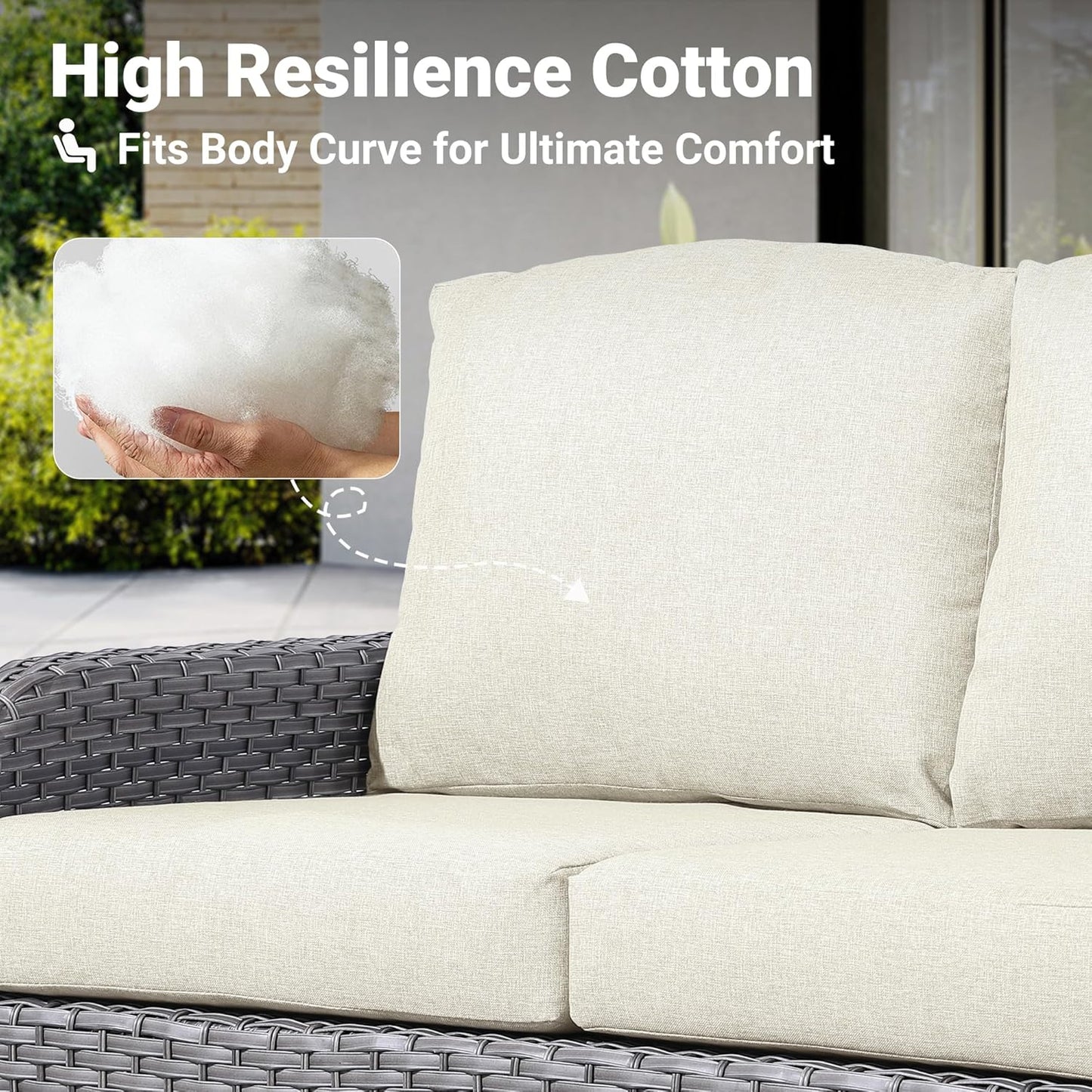 ovios 4 Pieces Patio Furniture Set, Outdoor Wicker Sofa with Coffee Table, Chairs, All Weather High Back Rattan Loveseat Couch with Comfy Cushions, Beige