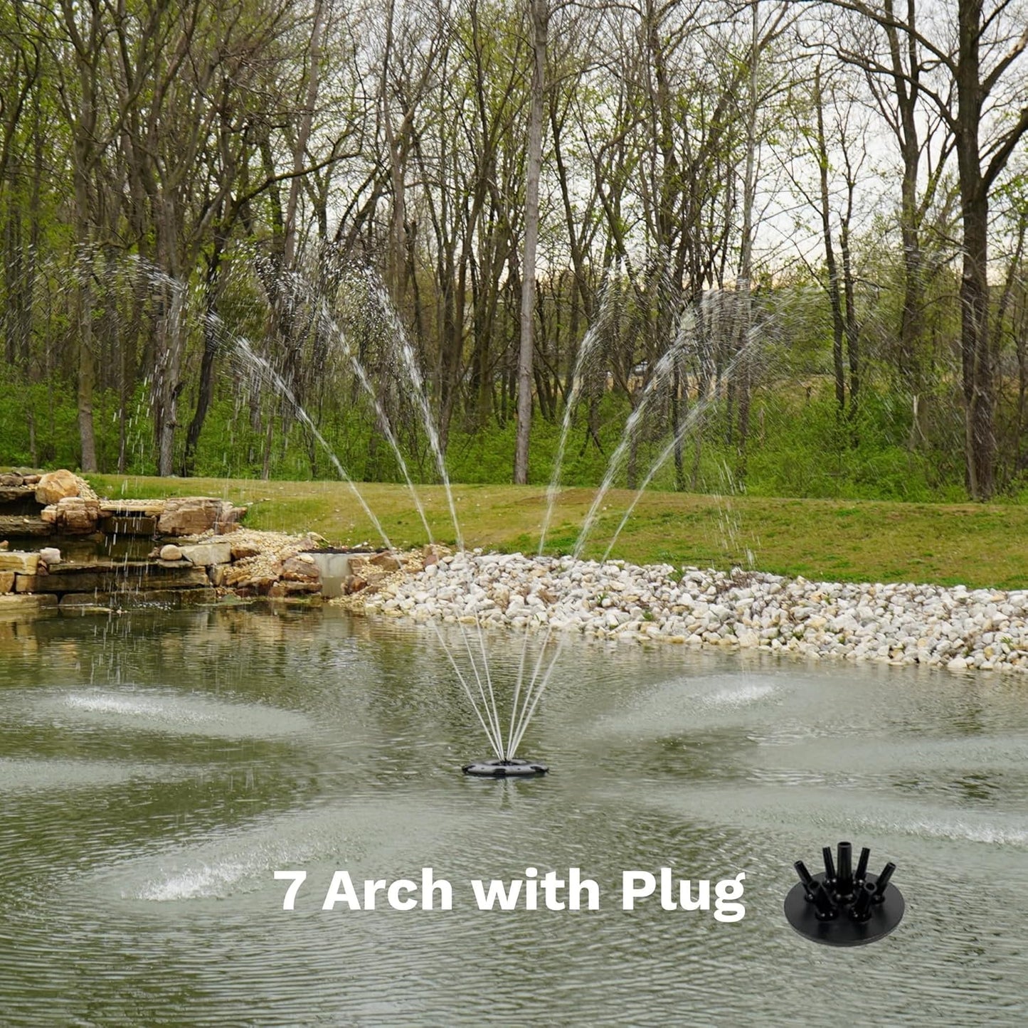 HALF OFF PONDS Floating Fountain – 1.75 HP Pond Aerator, 100' Cord – 14,800 GPH Water Pump – 11 Spray Patterns - Energy-Efficient - Color-Changing LED Lights, Large Ponds, Lakes & Water Gardens