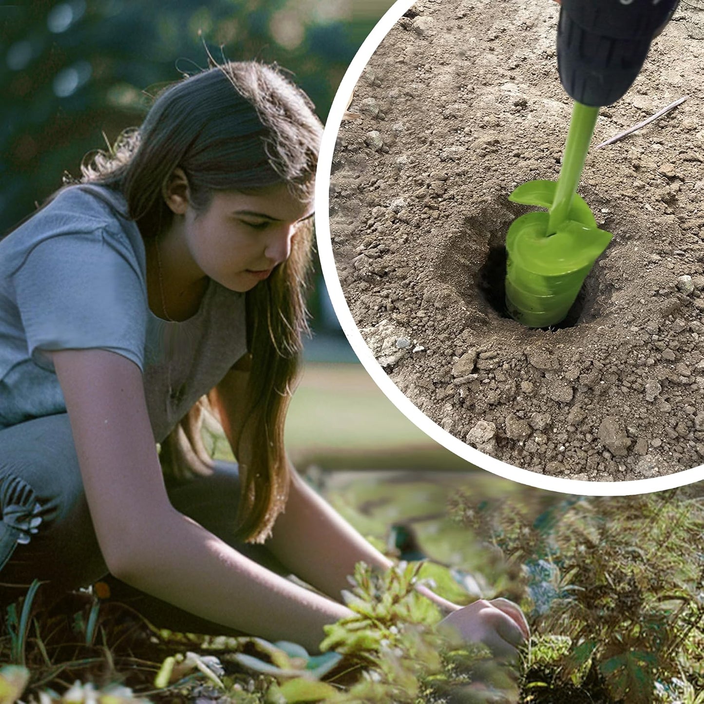 TCBWFY 3"x16.5" Garden Auger,Solid Shaft Dual-Spiral High Efficiency Auger Drill Bit for Planting - Perfect for Planting Bulbs, Flowers, and Small Trees