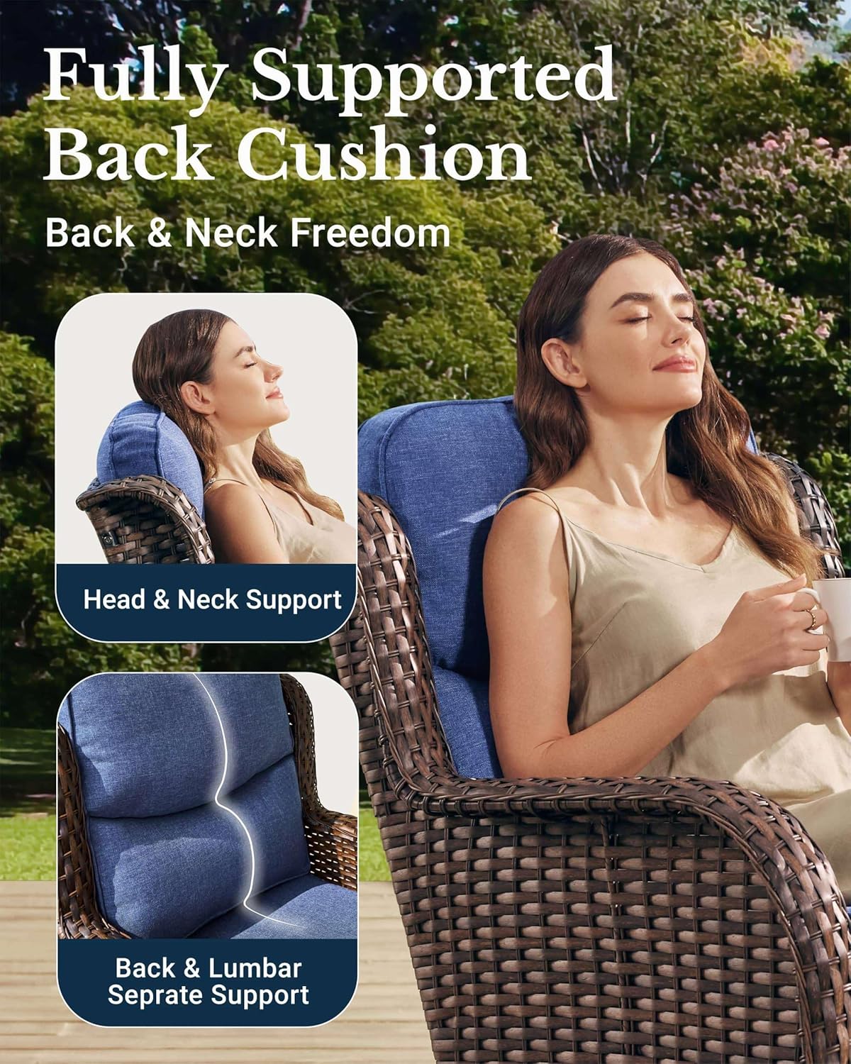 HILLGA Luxury Patio Furniture Set with 6-Inch Thick Cushions, High Back Outdoor Swivel Rocker Chairs and Patio Couch, 11-Piece All Weather Conversation Set for Porch Deck Pool Yard, Blue (V3)