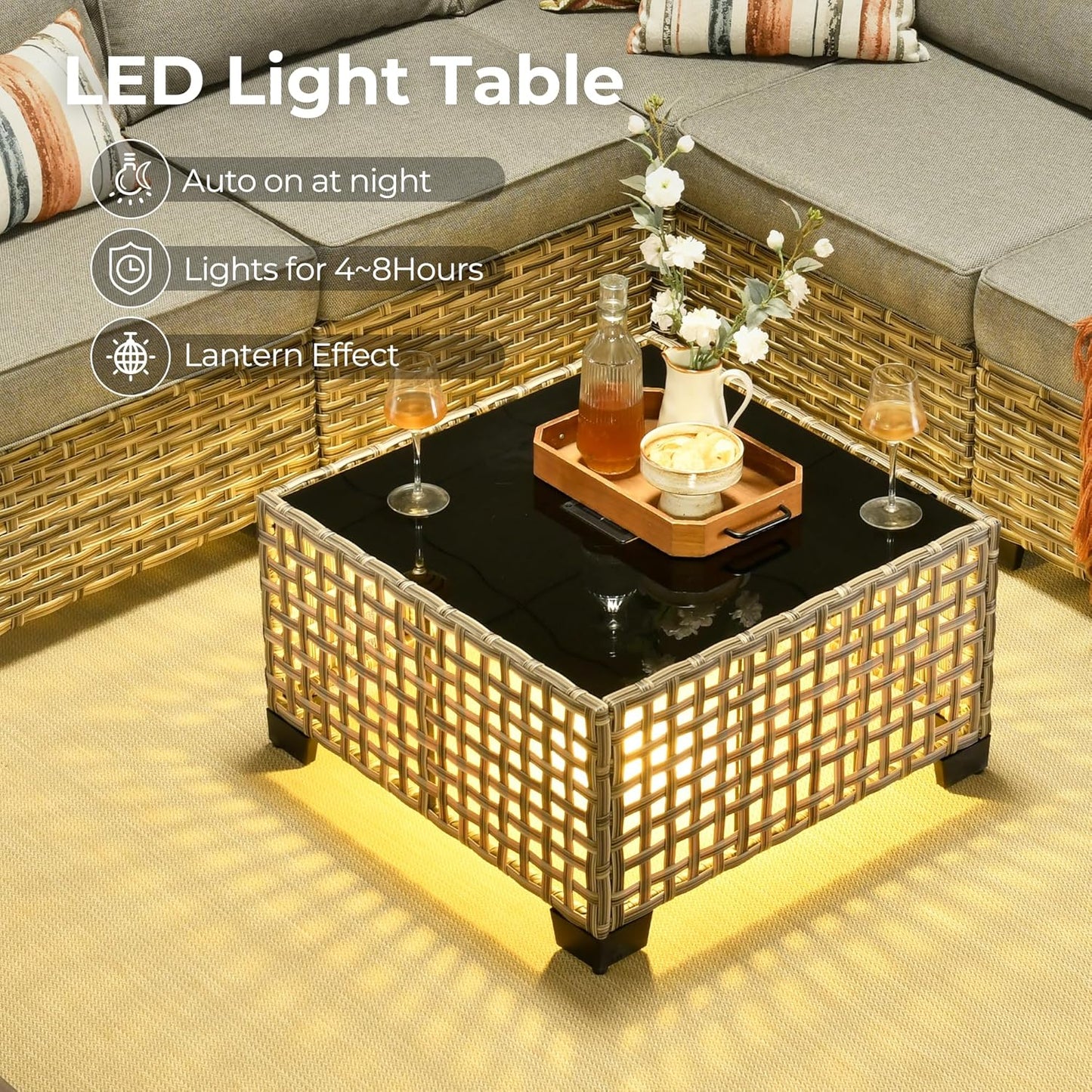 HOOOWOOO Outdoor Sectional Patio Furniture Set,9 Pieces Wicker Conversation Sets L Shaped Couch,Extra Deep Out Door Sofa Outside Furniture with Swivel Rocking Chairs,Charcoal Gray