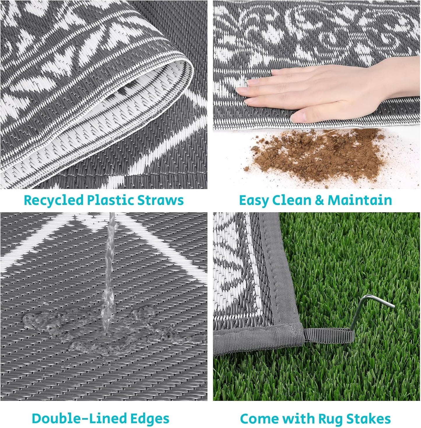 HEBE Outdoor Rug Waterproof 8x10, Reversible Plastic Straw Rug RV Camping Rug, Indoor Outdoor Patio Mat Clearance, Outside Carpet for Porch,Deck,Camper,Balcony,Backyard,Picnic