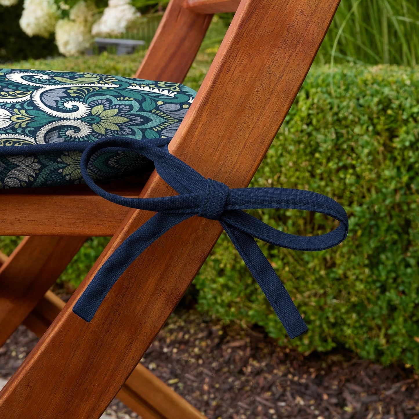 Arden Indoor/Outdoor Foam Seat Pad, 2 Pack, 17 x 16, Patio Cushion, Water Repellent, Fade Resistant, Foam Cushion Sapphire Aurora Blue Damask