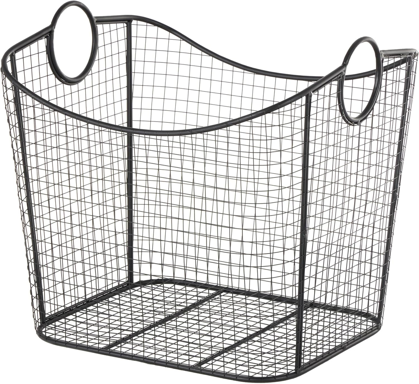 Deco 79 Metal Decorative and Functional Storage Basket Deep Basket Organizer with Round Handles, Basket for Storage 20" x 18" x 20", Black