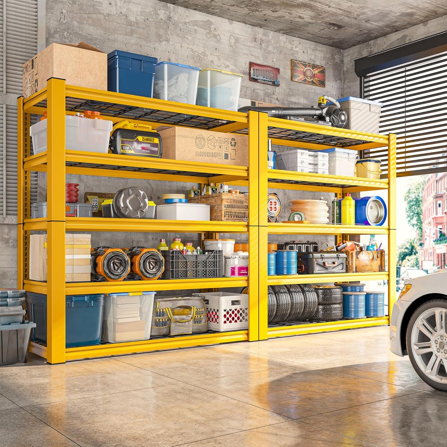 REIBII 72''H Garage Shelving 3010 LBS Storage Shelves Adjustable Metal Shelving 5 Tier Metal Shelves for Storage Industrial Shelf for Kitchen Pantry Warehouse Basement 72" HX35.5 WX16 D, 4 Pack