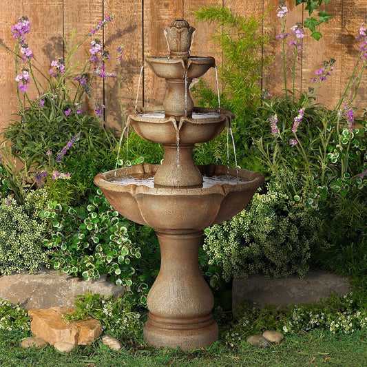 Arosco Modern Rustic Outdoor Floor Water Fountain with Light LED 43" High 3-Tiered Resin for Garden Patio Yard Deck Home Lawn Porch House Relaxation Exterior - John Timberland