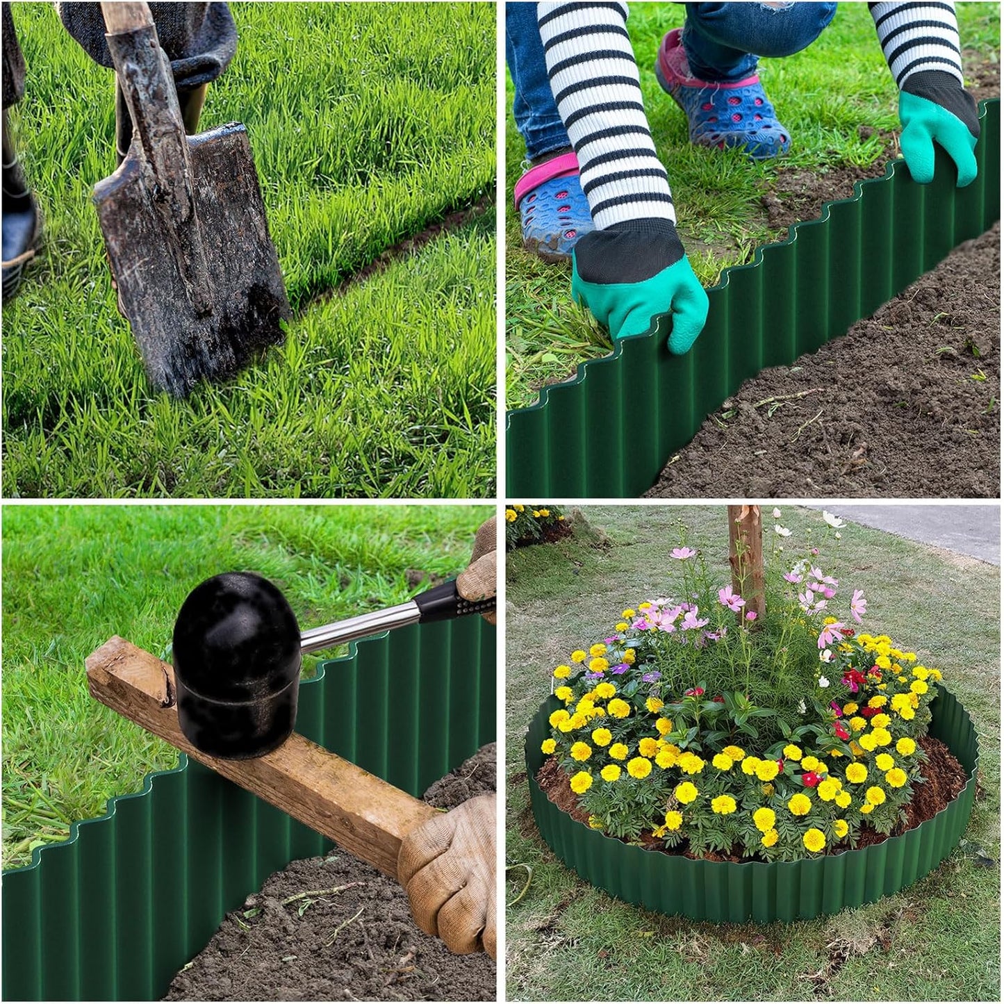 LAVEVE Corrugated Metal Garden Edging 6" x 40Ft, Landscape Edging Border for Lawn, Flower Bed, Garden Fence, Paver Edging (Green)