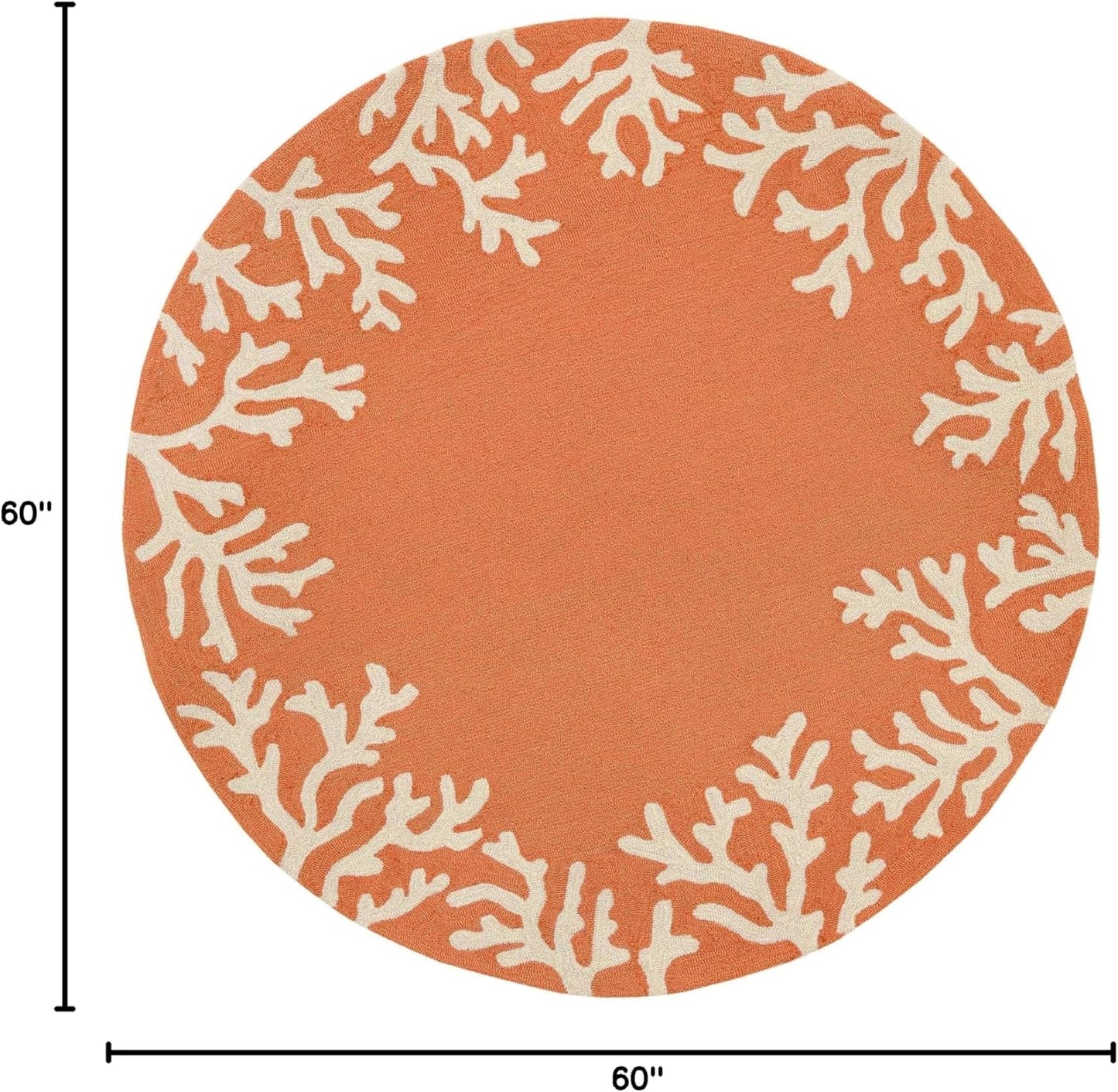 Liora Manne CAPRI Indoor/Outdoor Handmade Synthetic Blend Durable Area Rug - Traditional Border Coastal Beach Accent (Coral Border Coral) (5' Round)