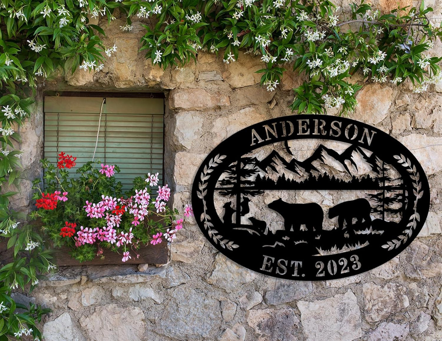 Custom Farmhouse Farm Sign, Custom Bear Monogram Name Sign, Ranch Sign, Outdoor Family Name Sign, Personalized Family Name Bear Metal Wall Sign, Personalized Rustic Name Sign