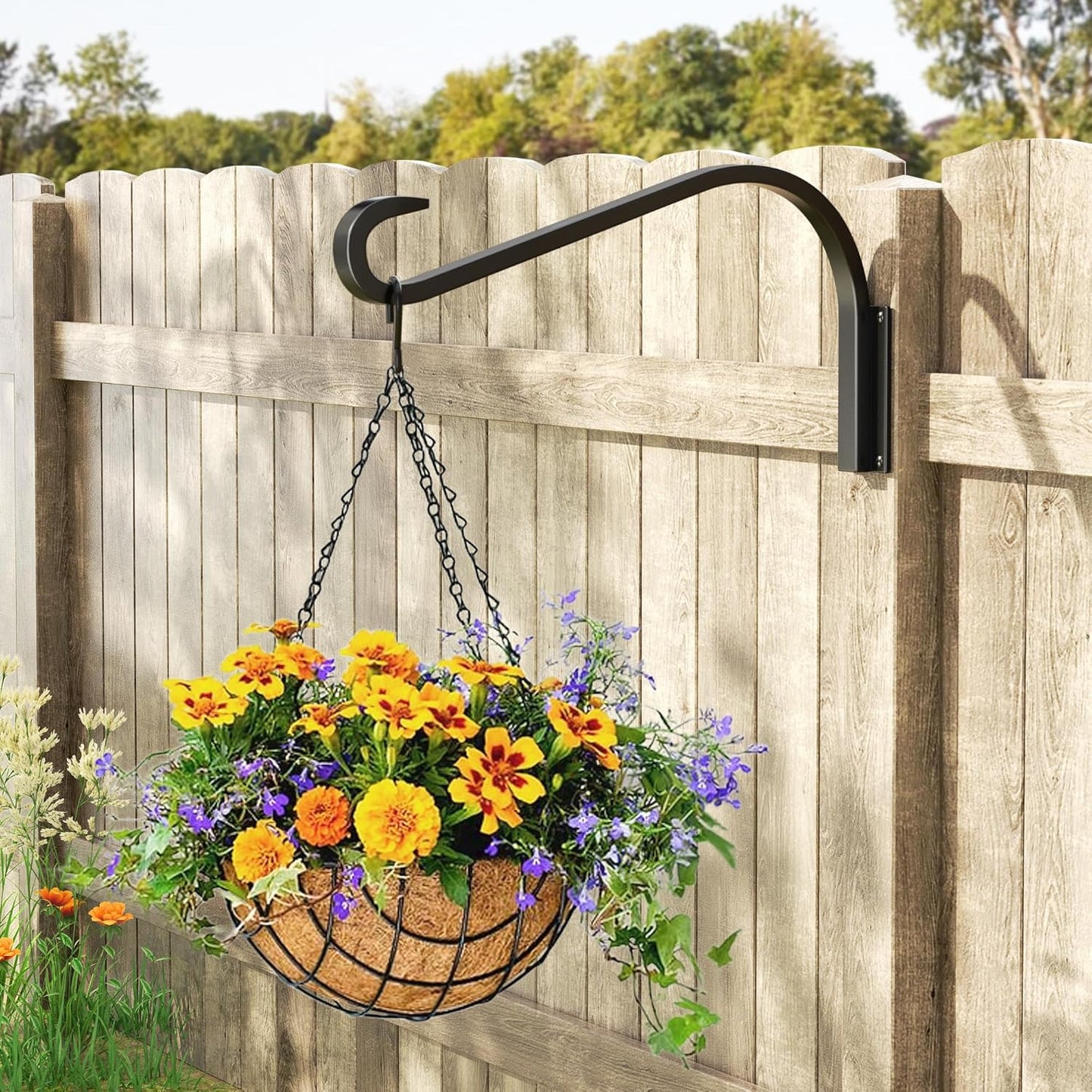 16 Inch 2 Pack Plant Hangers for Indoor/Outdoor Wall Mount - Heavy Duty Hanging Plant Holder & Bird Feeder Hooks, Decorative Black Metal Wall Hangers for Plants, Flower Baskets