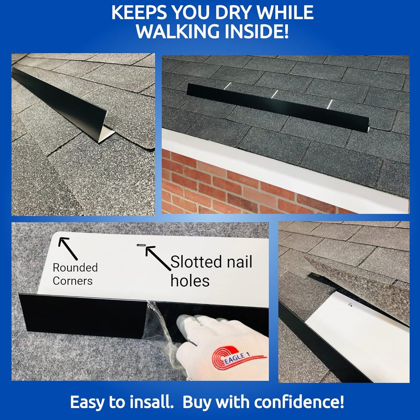 Eagle 1-26 Gauge 5 Foot Rain Diverter - Nails and Instructions Included (Mill Finish Aluminum, Copper, Galvanized, Stainless Steel & More) (3, Aluminum Diamond Plate - White)