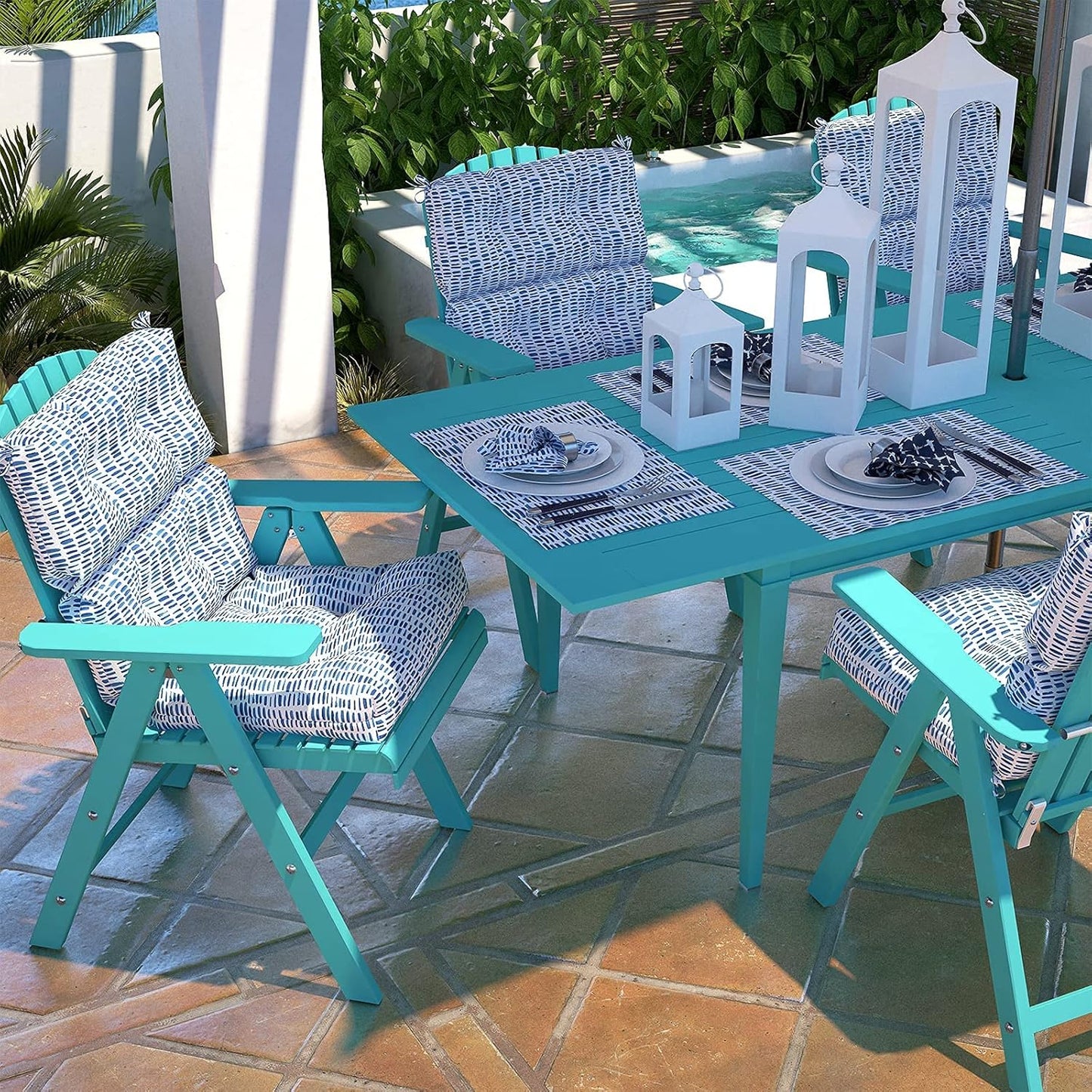 LVTXIII Outdoor High Back Chair Cushions, Seasonal Replacement Adirondack Chair Cushion with Ties, Patio Waterproof Seat Cushions for Home Garden Use (22” W x 20” D, Set of 2, Pebble Blue)