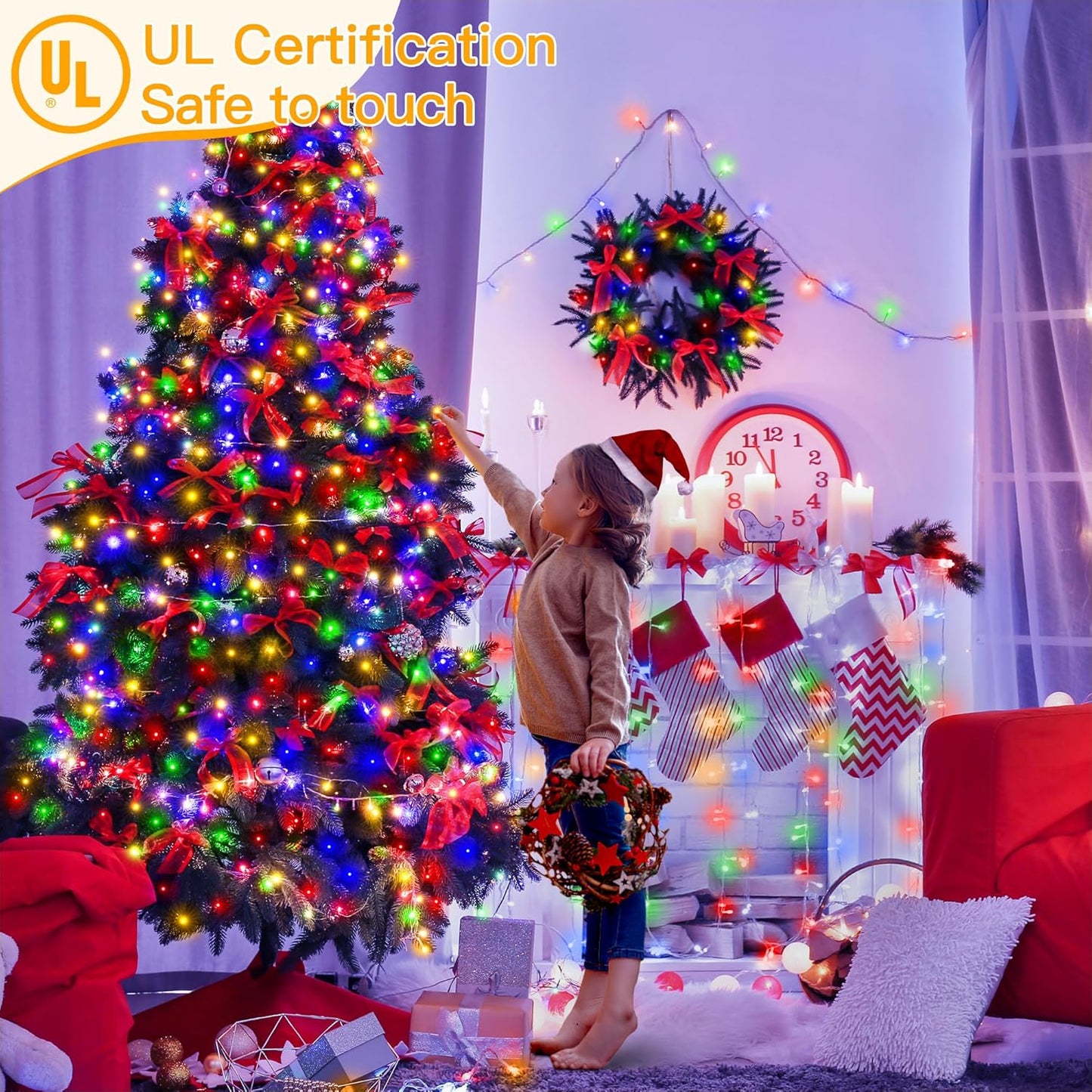 Ollny Christmas Lights Outdoor 400LED 131FT, Multicolor Fairy Lights with Remote 3 Timer, Plug in 8 Modes String Lights for Bedroom Indoor Outside House Party Xmas Decorations