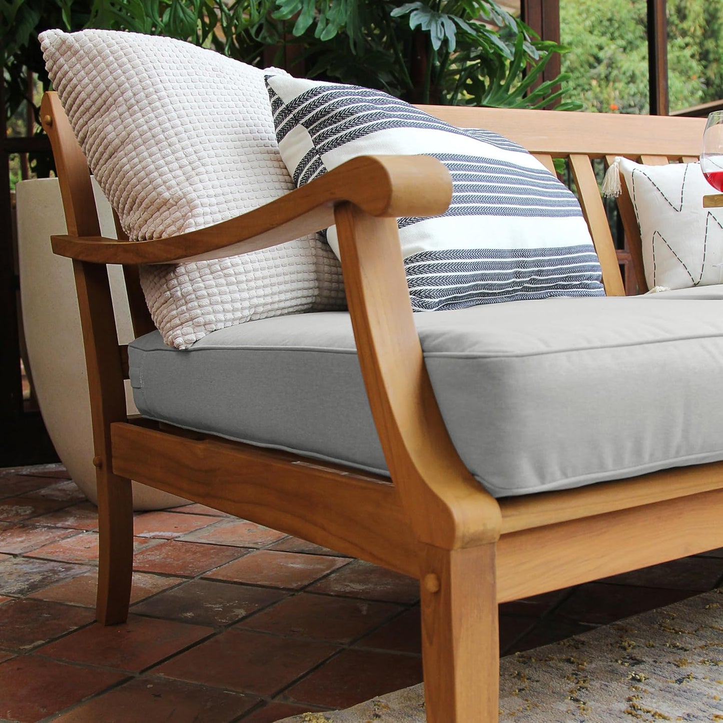 Cambridge Casual Robin Teak Wood Outdoor Sofa Daybed with Oyster Cushion
