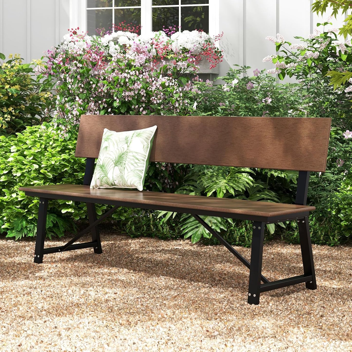 Tangkula 72” Outdoor Bench, Extra Long Patio HDPE Bench for 4 People, 1100 lbs Weight Capacity, Heavy-Duty Patio Picnic Dining Bench for Garden, Porch, Lawn, Backyard & Park