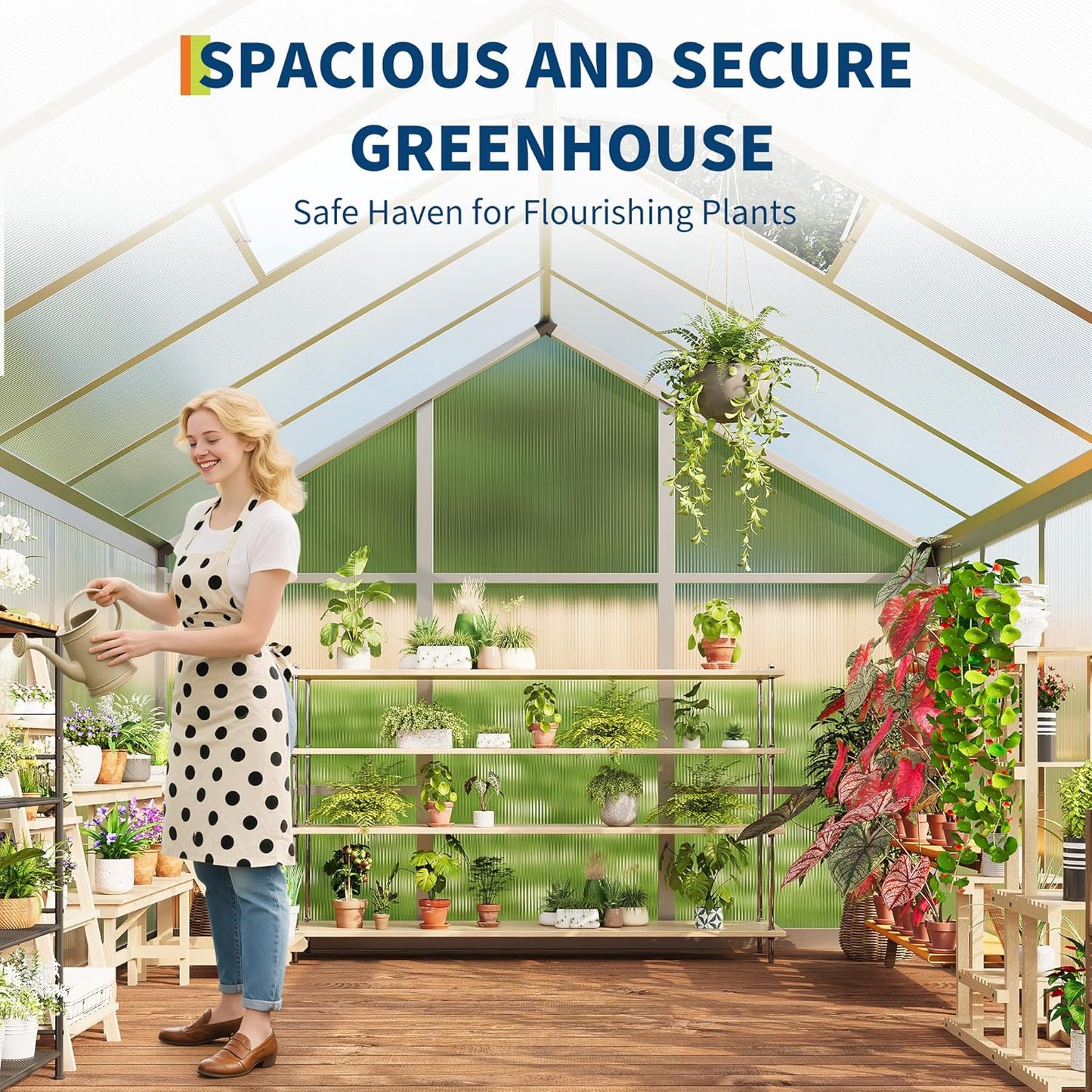 6x10 FT Greenhouse, Easy Assembly Aluminum Polycarbonate Greenhouses for Outdoors with Roof Vent and Ground Nails, Heavy Duty Aluminum Walk-in Greenhouse for Backyard, Sliding Lockable Door, Silver