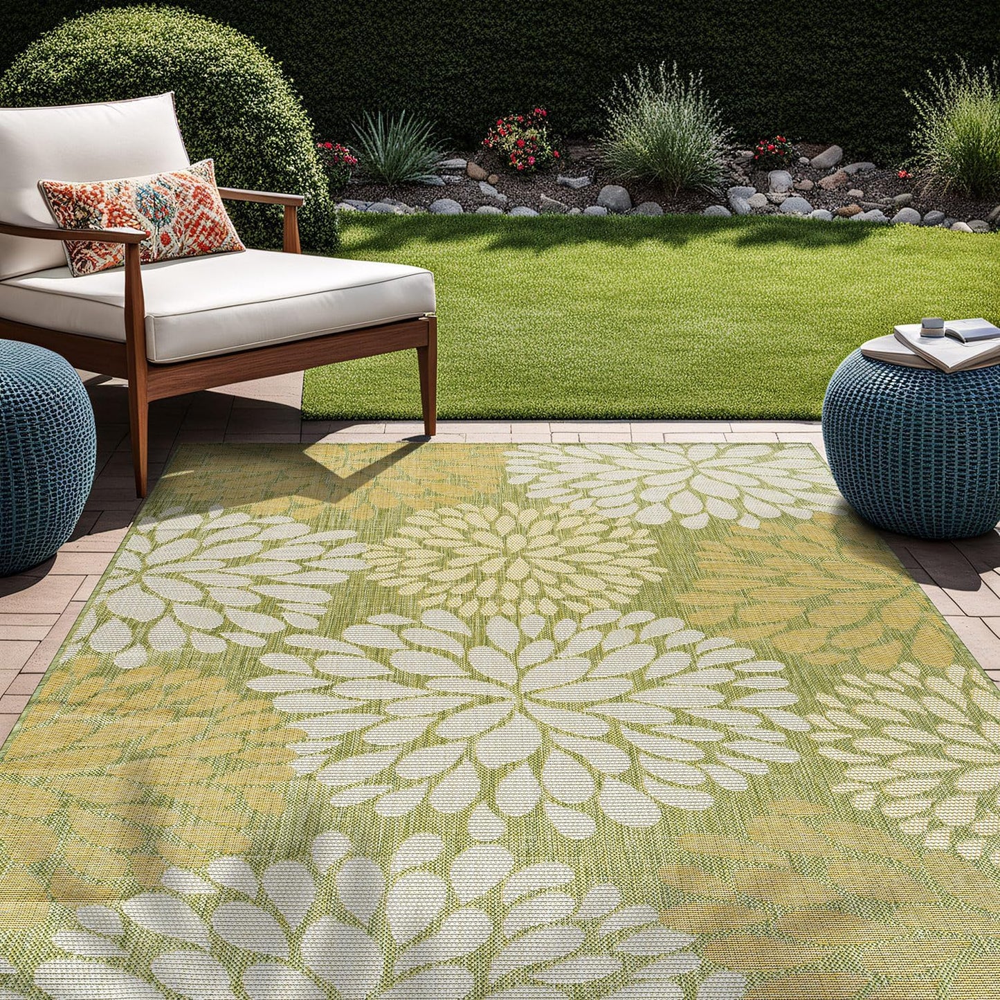 Beverly Rug Outdoor Rug 10x14 Modern Exotic Tropical Leaf Area Rugs for Indoor and Outdoor Patio Deck Porch Garden Water Resistant Washable Outside Carpet (10 x 14 Green)