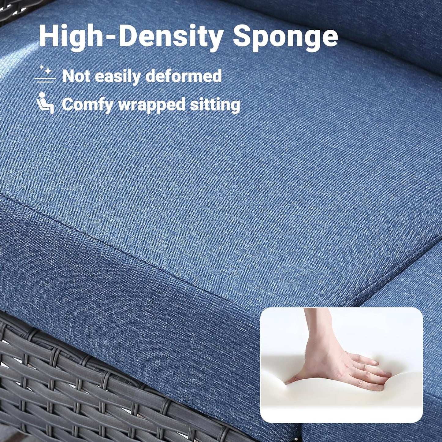 ovios 2 Pieces Patio Furniture Set, Outdoor Wicker Sofa with Glass Coffee Table, All Weather High Back Rattan Loveseat Couch 2 Seats with Comfy Cushions, Denim Blue