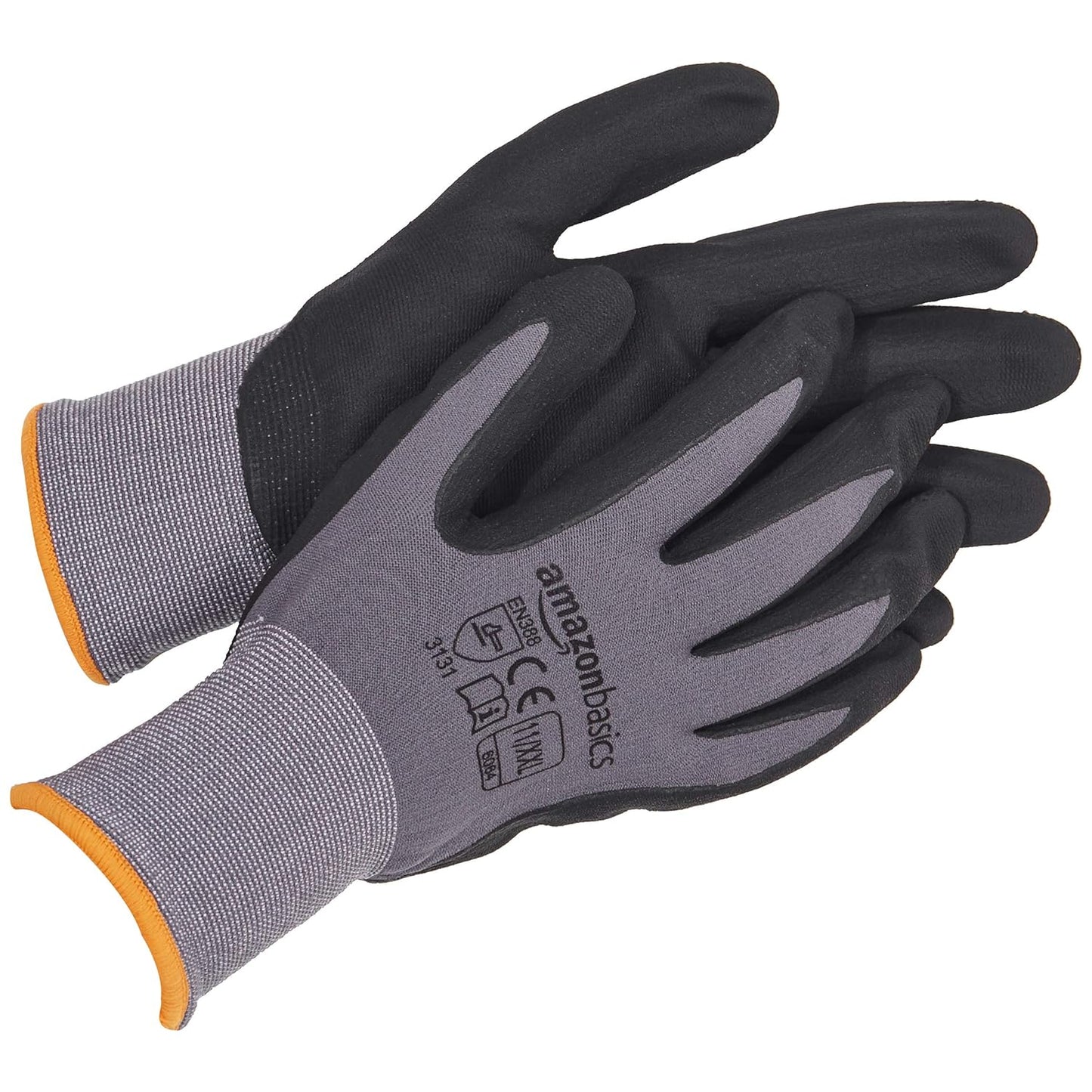 Amazon Basics Micro-Foam Nitrile Coated Work Gloves, Nylon Liner Fiber, Touch Screen, Grey, 11/XXL, 12-Pair