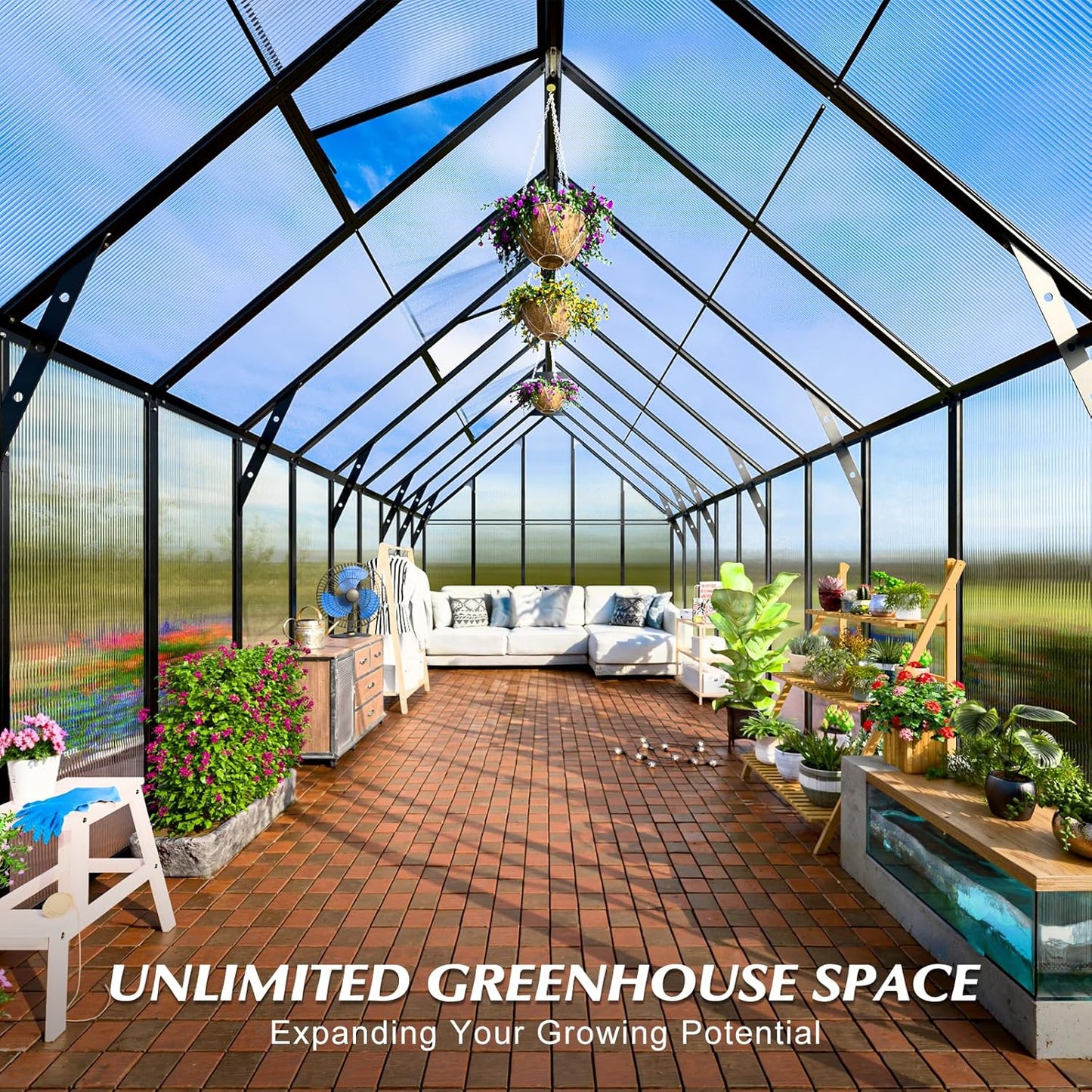 10'x10'x36' Snap-Together Greenhouse - Easy 3-Way Connectors, Heavy-Duty Aluminum Frame, Wind/Snow Resistant for Gardening/Urban Farming, Includes Sliding Door & Ventilation Windows