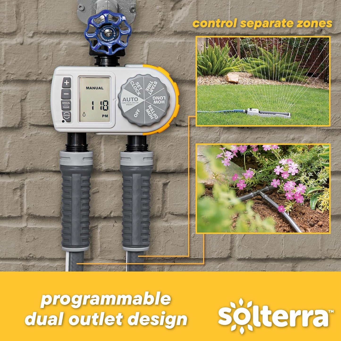 28153 Single-Dial Two-Outlet Hose Timer, Gray