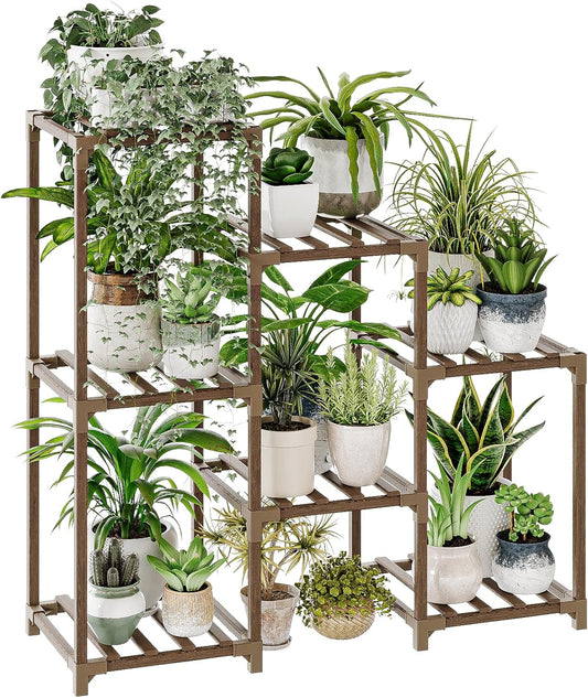 Bamworld Plant Stand Indoor Plant Shelf Outdoor Wood Plant Rack for Multiple Plants 3 Tiers Ladder Plant Holder for Living Room Patio Boho Home Decor for Gardening