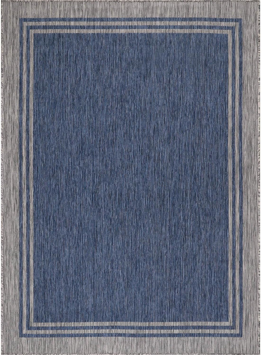 Bordered Outdoor Rug 5x7 Washable Outside Carpet for Indoor Patio Porch Waterproof Easy Cleaning Non Shedding Area Rugs Navy 5 x 7