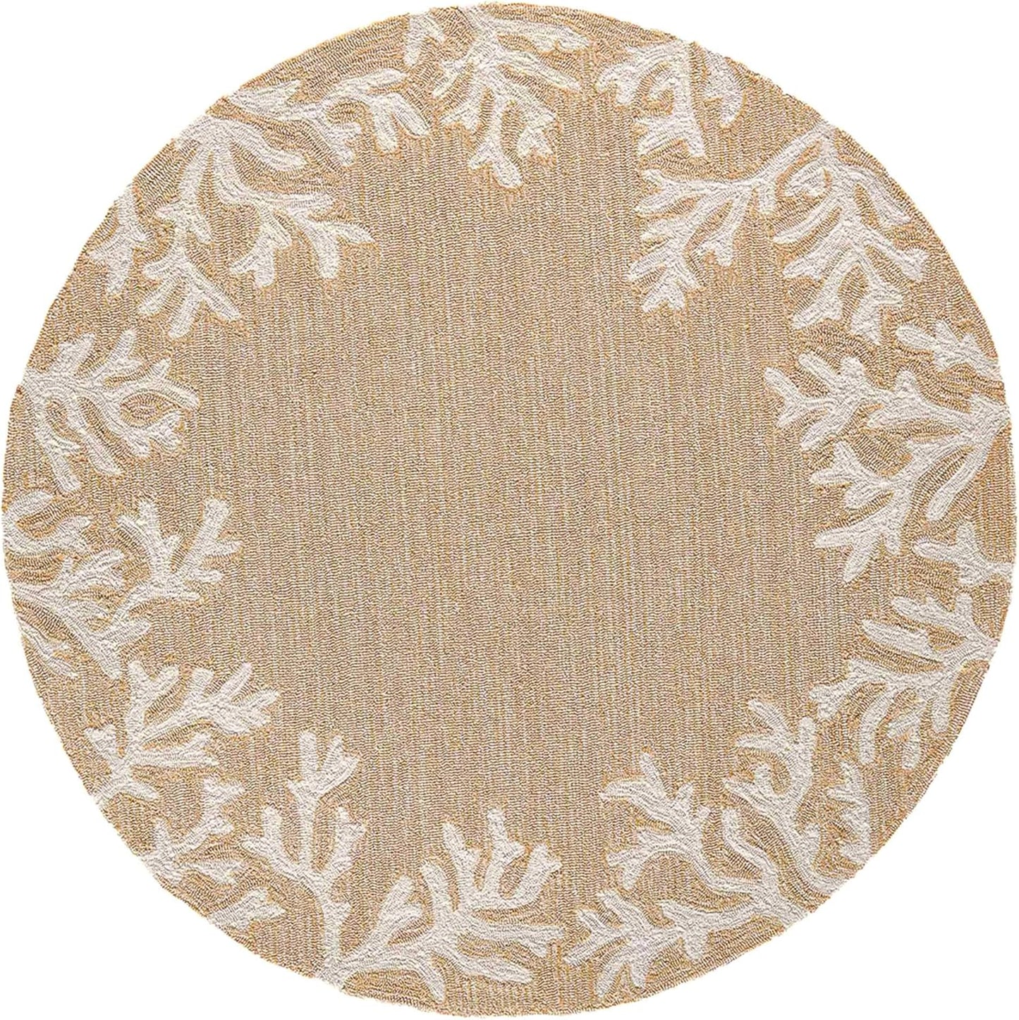 Liora Manne CAPRI Indoor/Outdoor Handmade Synthetic Blend Durable Area Rug - Traditional Border Coastal Beach Accent (Coral Border Neutral) (5' Round)