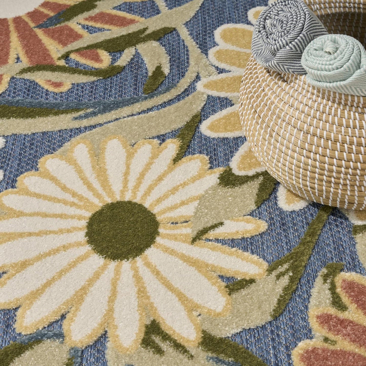 Nourison Aloha Blue Sage 9' x 12' Area Rug - Easy Clean, Non Shedding, Bed Room, Living Room, Dining Room, Kitchen (9' x 12')