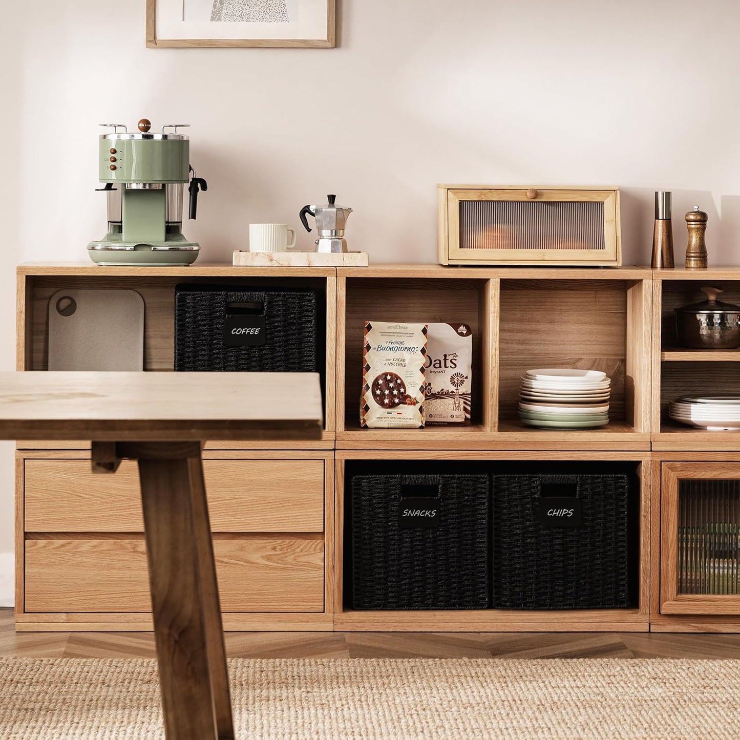 UBBCARE 2 Pack Wicker Basket, 10.5×10.5 Storage Cubes with Label, Foldable Cube Storage Bin with Handle, Square Storage Basket for Shelves, Woven Paper Rope Basket for Organizing, Black