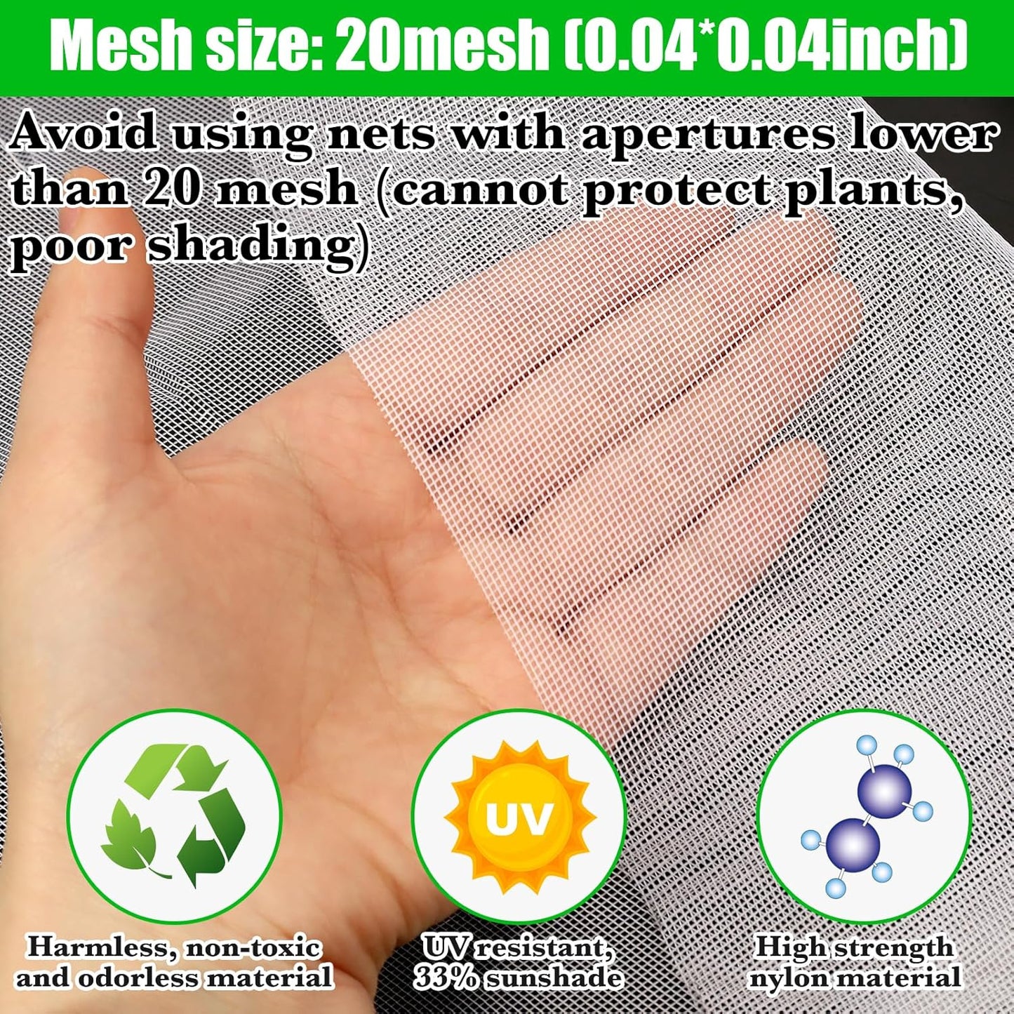 9.8 x 32.8ft Thicker Garden Mesh Netting,Ultra Fine Plant Row Covers,PPT Nano Mosquito Netting Screen Bird Barrier Net for Outdoor Vegetable Plants Fruits Flowers,Patios Balconies,33% Shading Rate
