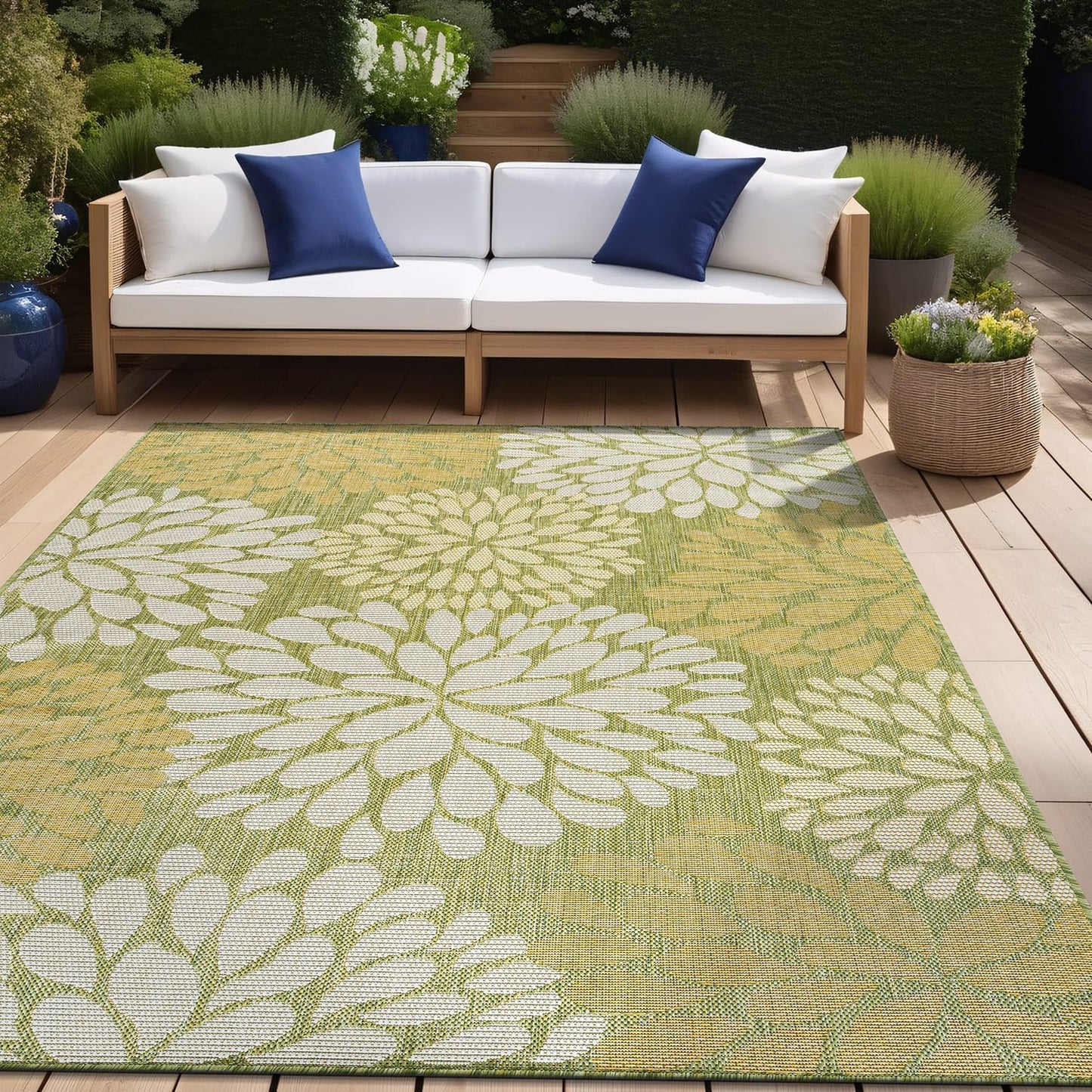 Beverly Rug Outdoor Rug 6x9 Modern Exotic Tropical Leaf Area Rugs for Indoor and Outdoor Patio Deck Porch Garden Water Resistant Washable Outside Carpet (6 x 9 Green)