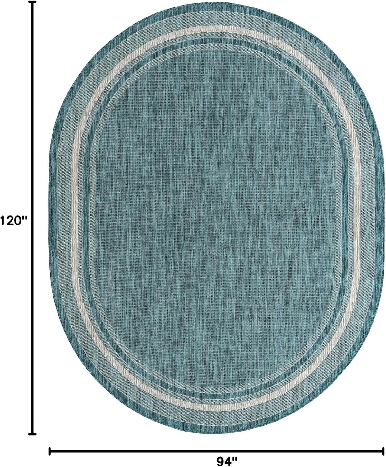 Unique Loom Outdoor Border Collection Area Rug - Soft Border (7' 10" x 10' Oval, Teal/ Ivory)