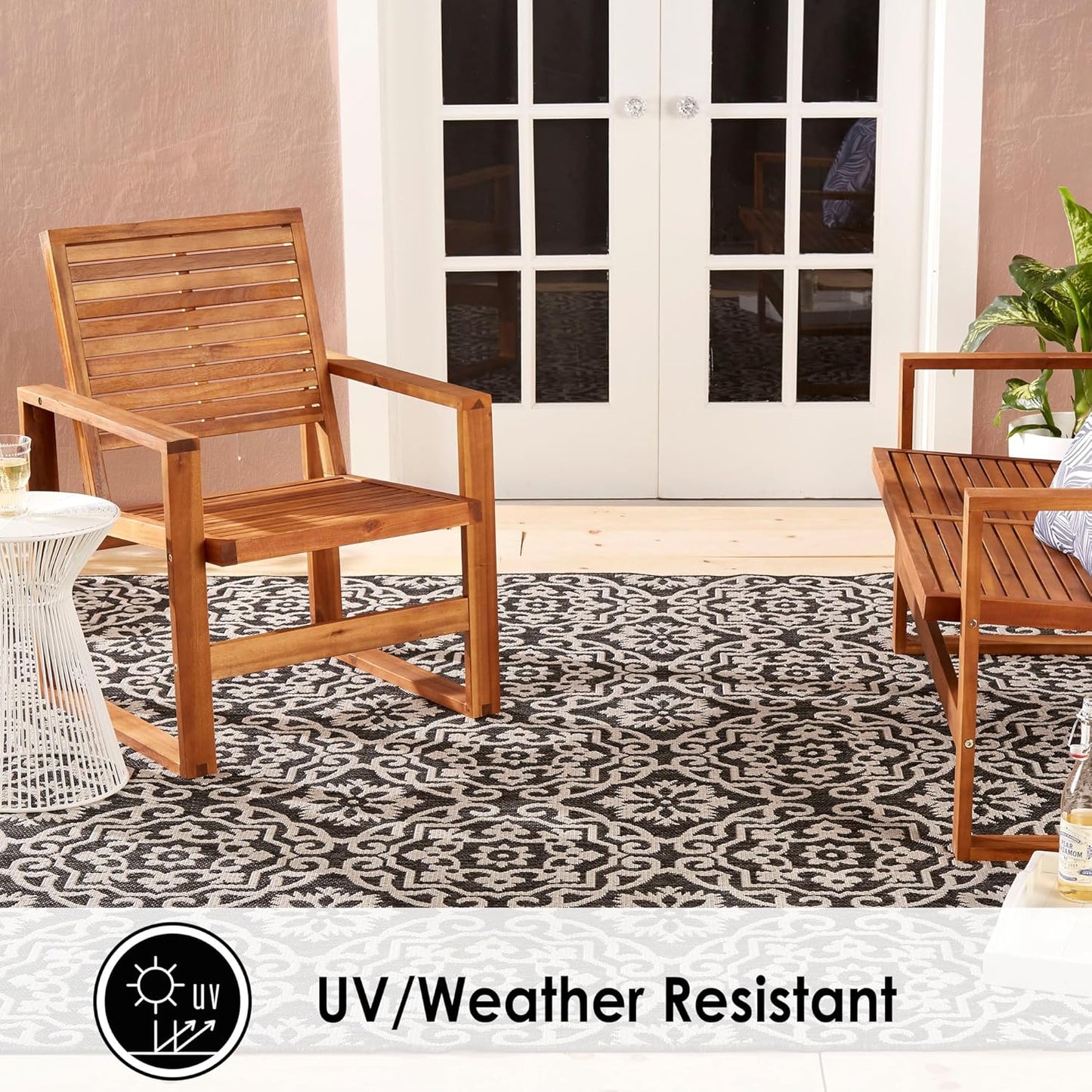 Nicole Miller New York Patio Country Julia Transitional Geometric Indoor/Outdoor Area Rug, Black/Grey, 5'2"x7'2"