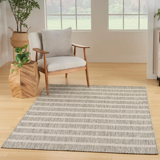 Nourison Home Positano Indoor/Outdoor Grey Ivory 5' x 7' Area Rug, Easy Cleaning, Non Shedding, Bed Room, Living Room, Dining Room, Deck, Backyard, Patio (5x7)
