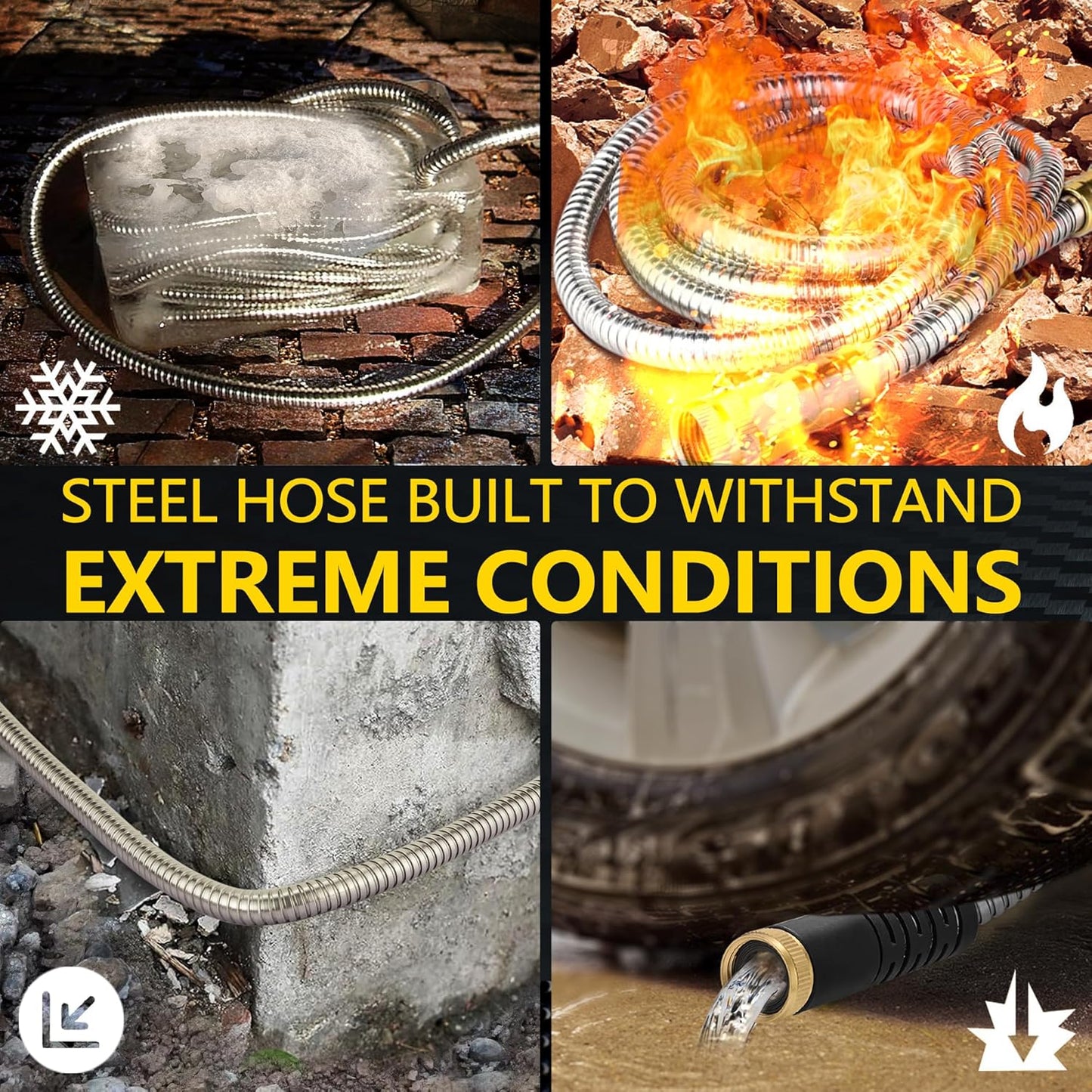 200 ft Stainless Steel Garden Hose - 2025 Upgraded Metal Water hose - Flexible Water Hose Pipes with Latex Core, 3/4" Solid Brass Connector - No-Expandable Garden Hoses