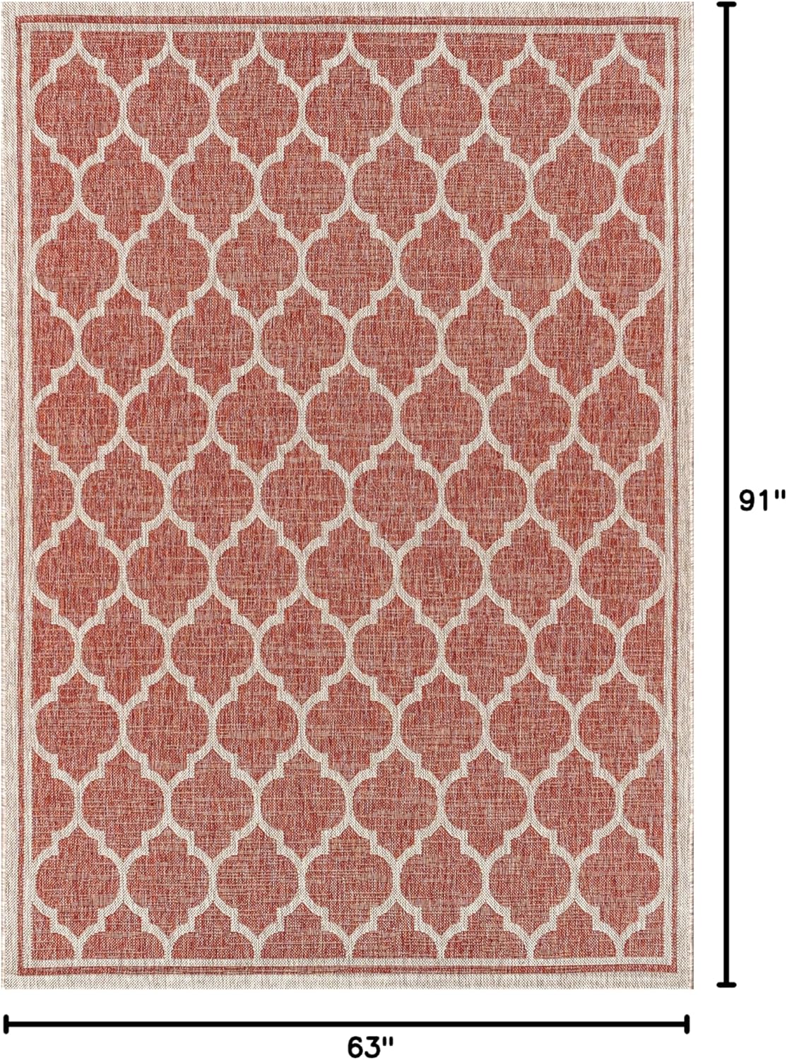Eyely BMS109C-5 Santa Monica Trebol Moroccan Trellis Textured Weave Indoor/Outdoor Area Rug Coastal;Bohemian, Bedroom, Backyard, Patio, Easy-Cleaning, Non-Shedding, 5 X 8, Red/Beige