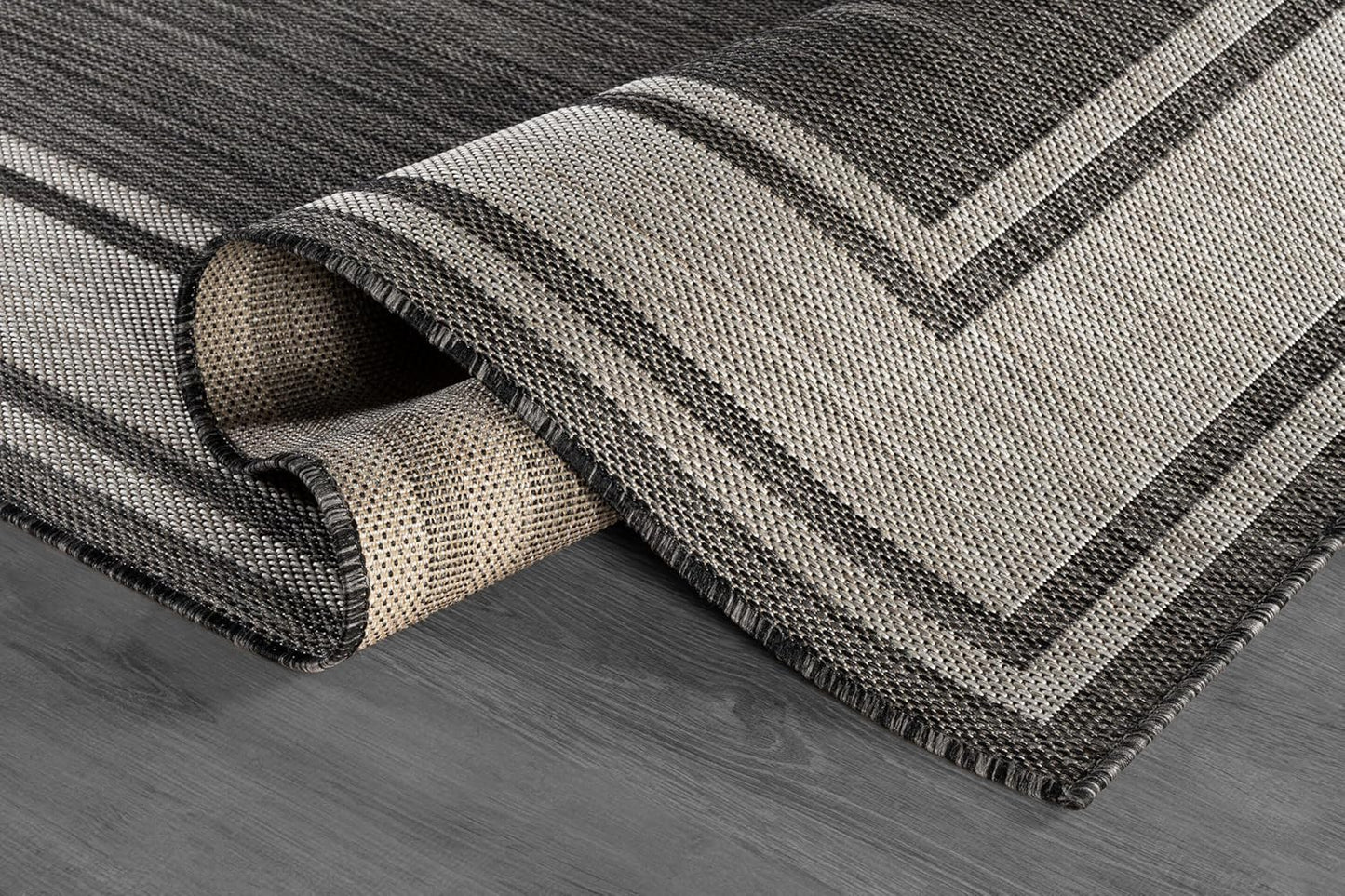 Beverly Rug Outdoor Rug 6x9 Modern Bordered Area Rugs for Indoor and Outdoor Patio Deck Porch Garden Waterproof Weather Sun Resistant Washable Outside Carpet (6 x 9 Dark Gray)