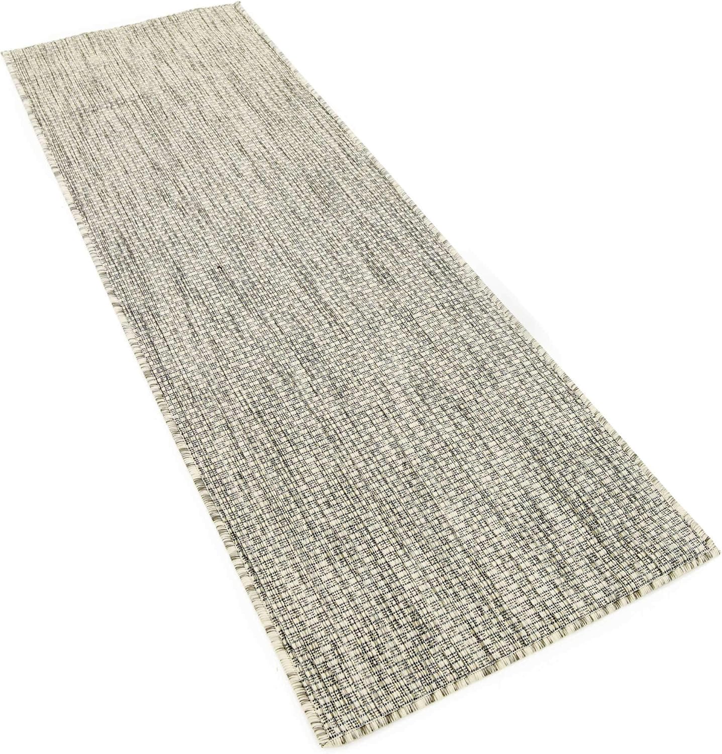 Unique Loom Collection Casual Transitional Solid Heathered Indoor/Outdoor Flatweave Area Rug (2' x 6' 1" Runner, Light Gray/Ivory)