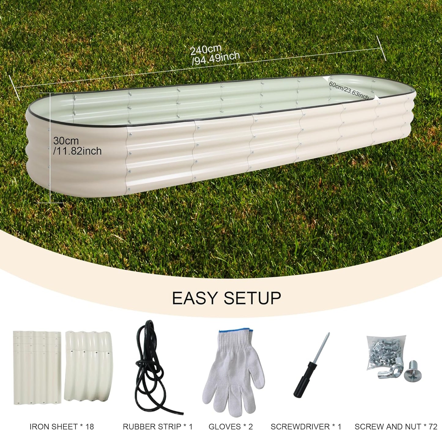 Galvanized Raised Garden Bed Kit Outdoor Metal Garden Planter Box for Backyard Gardening, Planting Vegetables, and Patio (94.4"x23.6"x11.8")