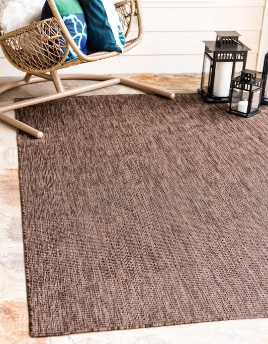 Unique Loom Collection Casual Transitional Solid Heathered Indoor/Outdoor Flatweave Area Rug (6' 1" x 9' Rectangle, Light Brown/Ivory)