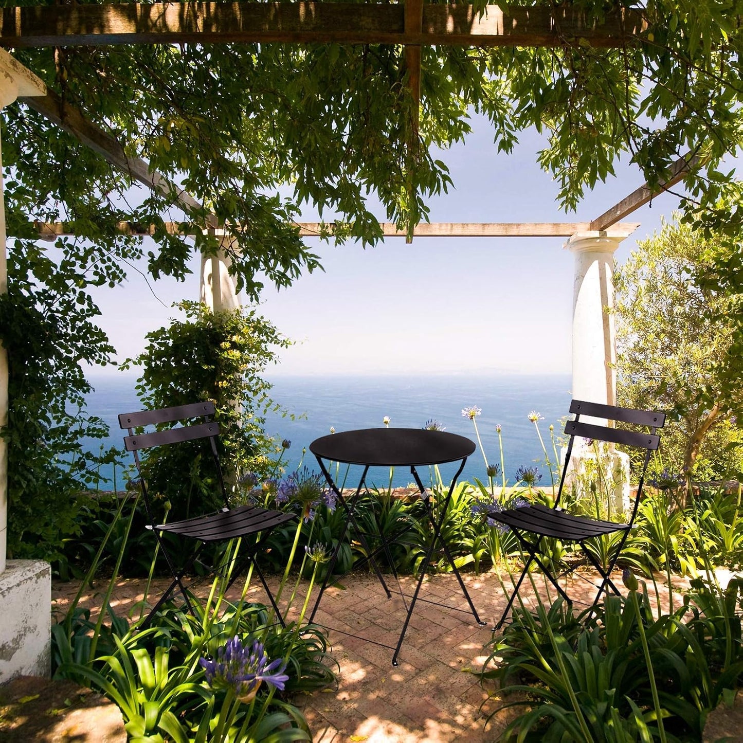 Grand patio Premium Frame Patio Bistro Set, Folding Outdoor Patio Furniture Sets, 3-Piece Patio Set of Folding Patio Table and Chairs, Black