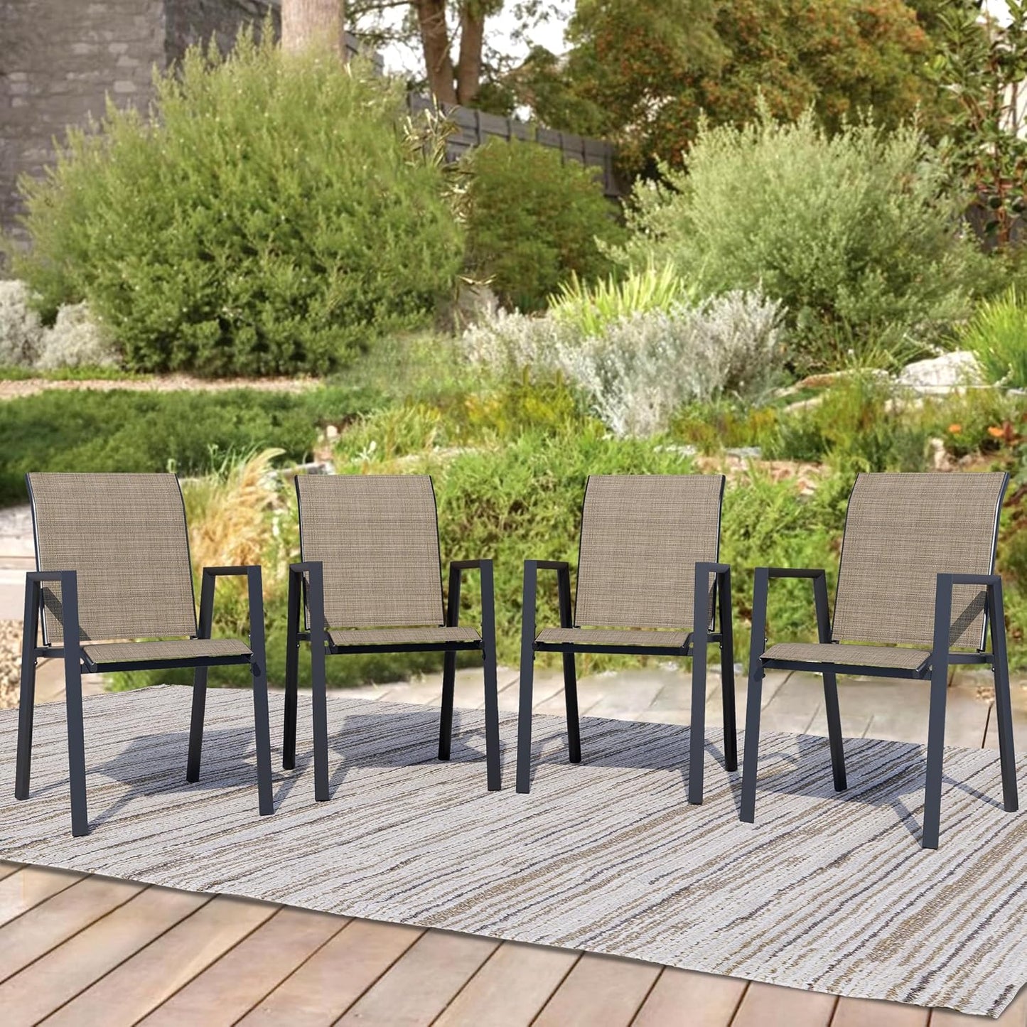 Outdoor Patio Chairs Set of 8, Mocha Stackable Outdoor Chairs, Lightweight Patio Set with High Back, Metal Dining Chair for Lawn, Garden, Yard and Deck
