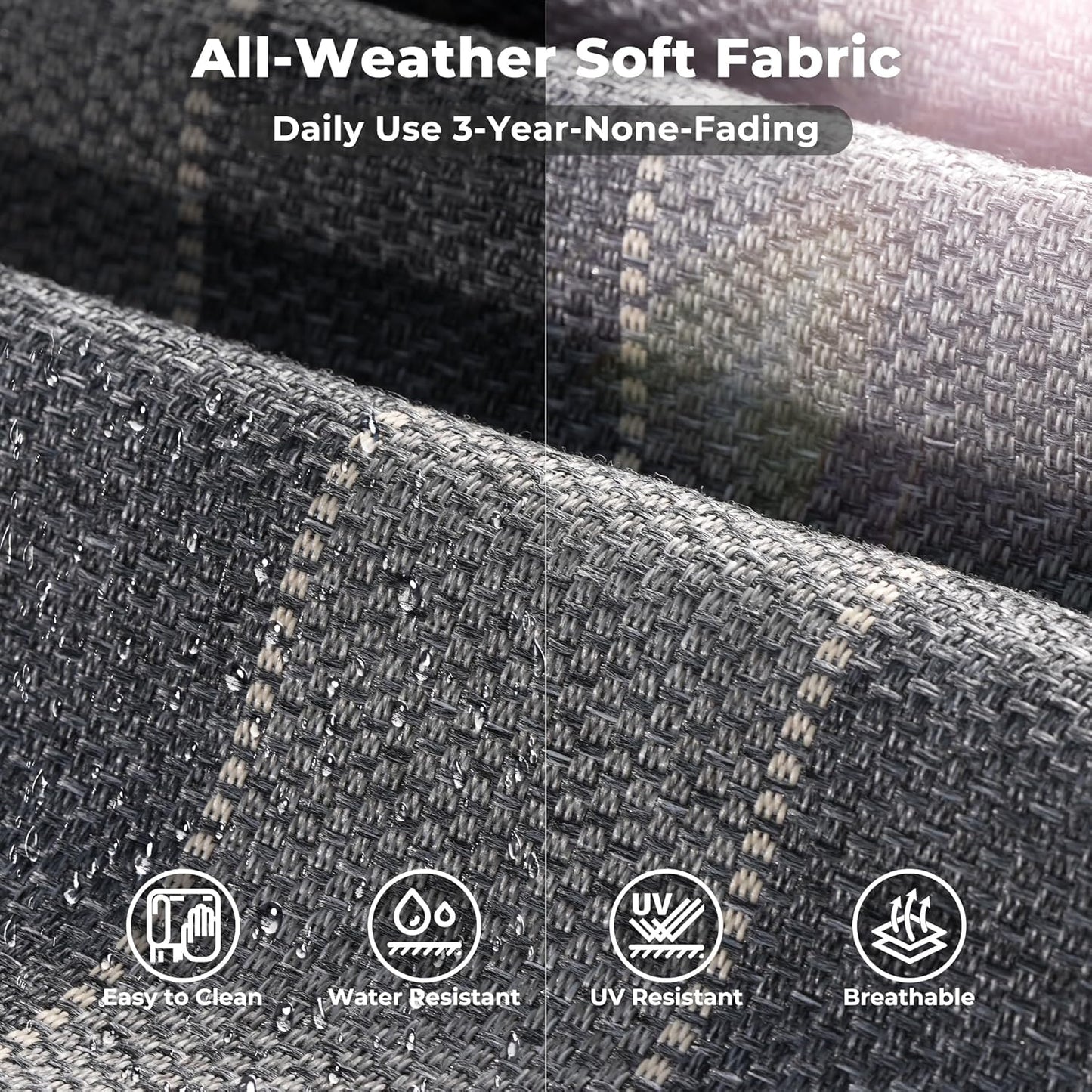 ovios 6 Pieces Patio Furniture Set, Outdoor Wicker Sectional Sofa with Glass Table Comfy Cushions, Modern Modular Deep Seat Couch Rattan Conversation Set, Dark Gray Stripe