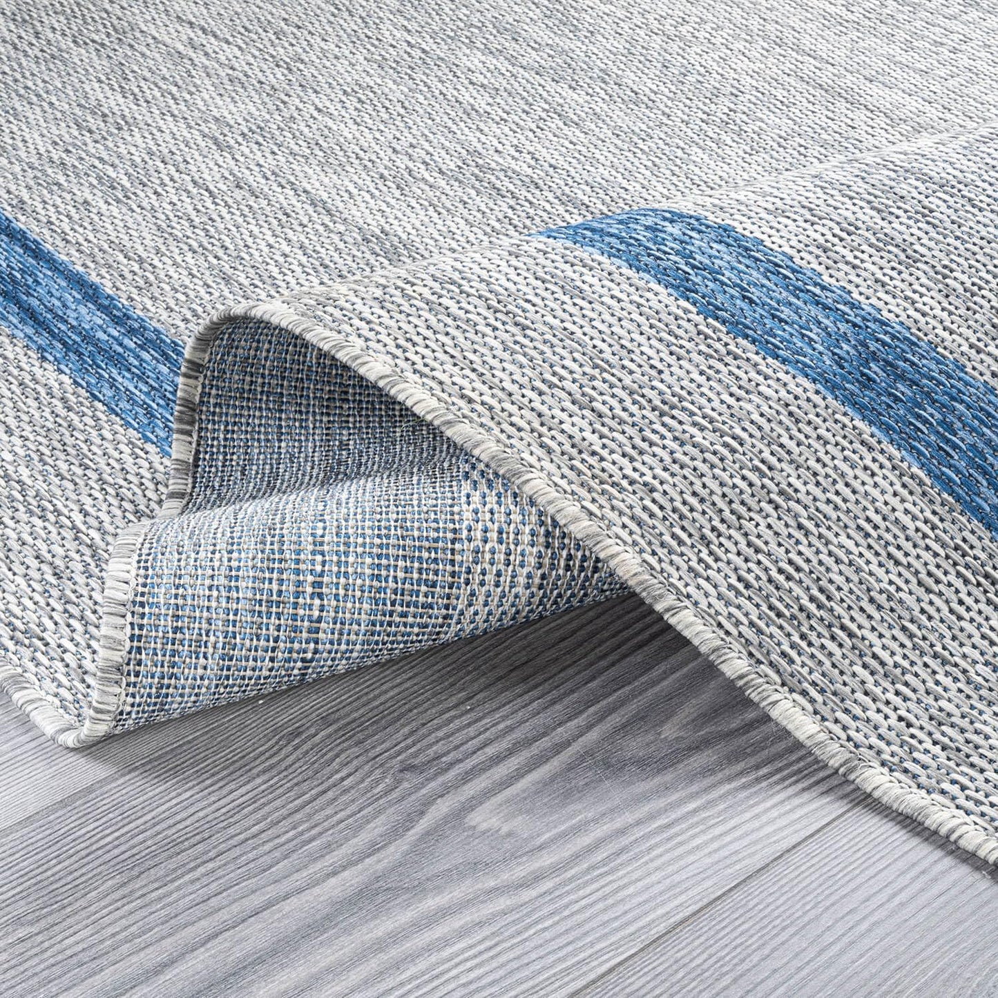 Bordered Outdoor Rug 10x14 Washable Outside Carpet for Indoor Patio Porch Waterproof Easy Cleaning Non Shedding Area Rugs Silver Gray - Blue 10 x 14