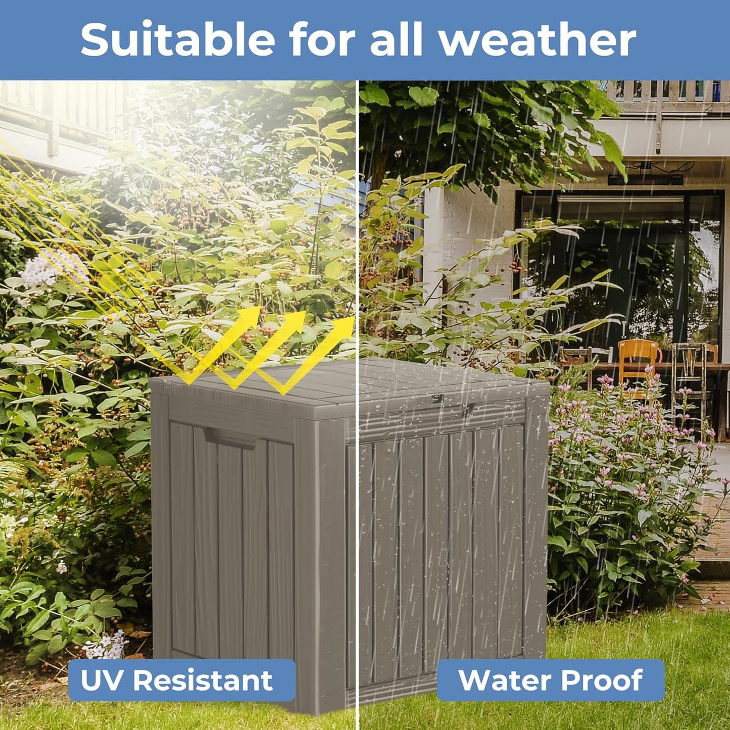 35 Gallon Resin Deck Box, Waterproof Outdoor Storage Bin for Patio, Poolside, and Garden, Lockable & UV-Resistant,Grey