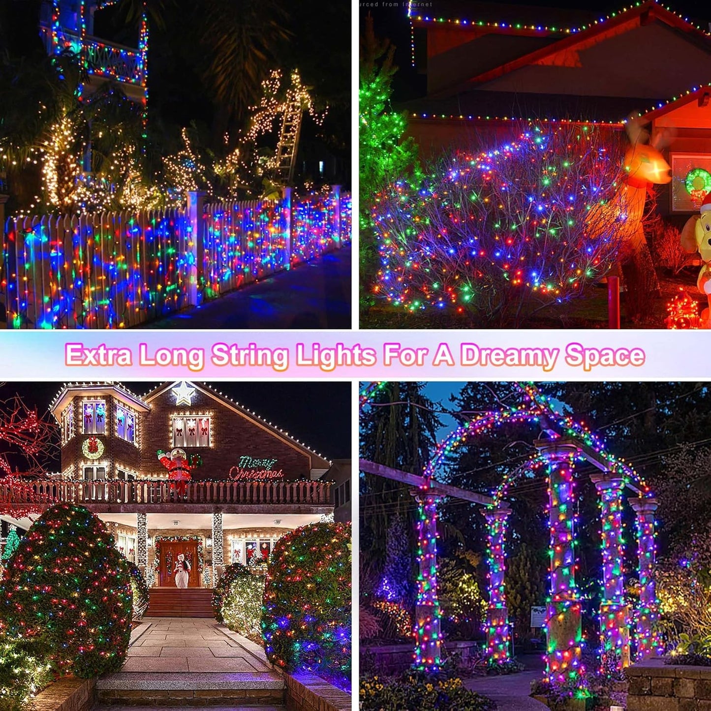weillsnow 500 LED Multicolor Outdoor Christmas Lights, 164Ft Plug in Waterproof String Lights, 8 Modes with Memory for Outdoor Indoor Garden Halloween Christmas Decorations (Multicolor)
