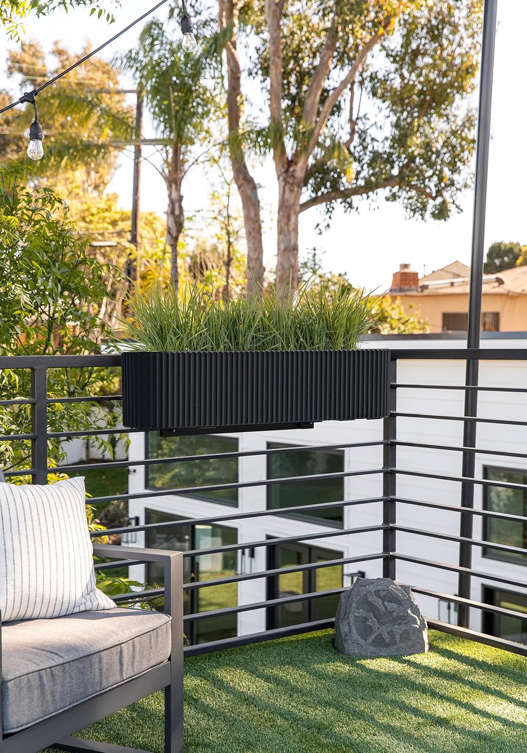 Veradek Demi Series Railing Planter - Hanging Planter Box for Windowsill/Balcony | Plastic-Stone Composite w/Railing Bracket | Modern Décor for Flowers